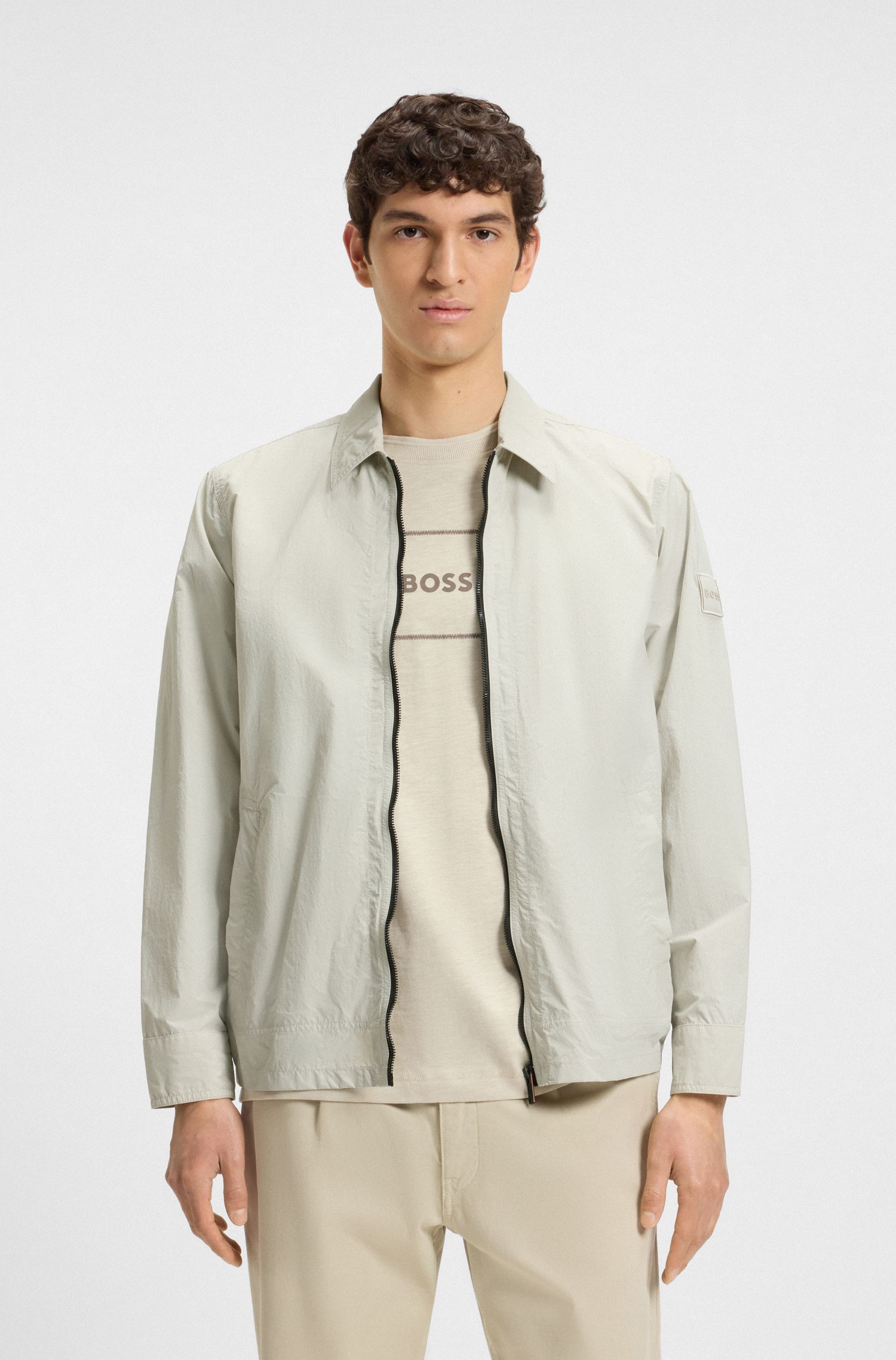 【BOSS博斯】哑光褶皱面料宽松版型衬衫