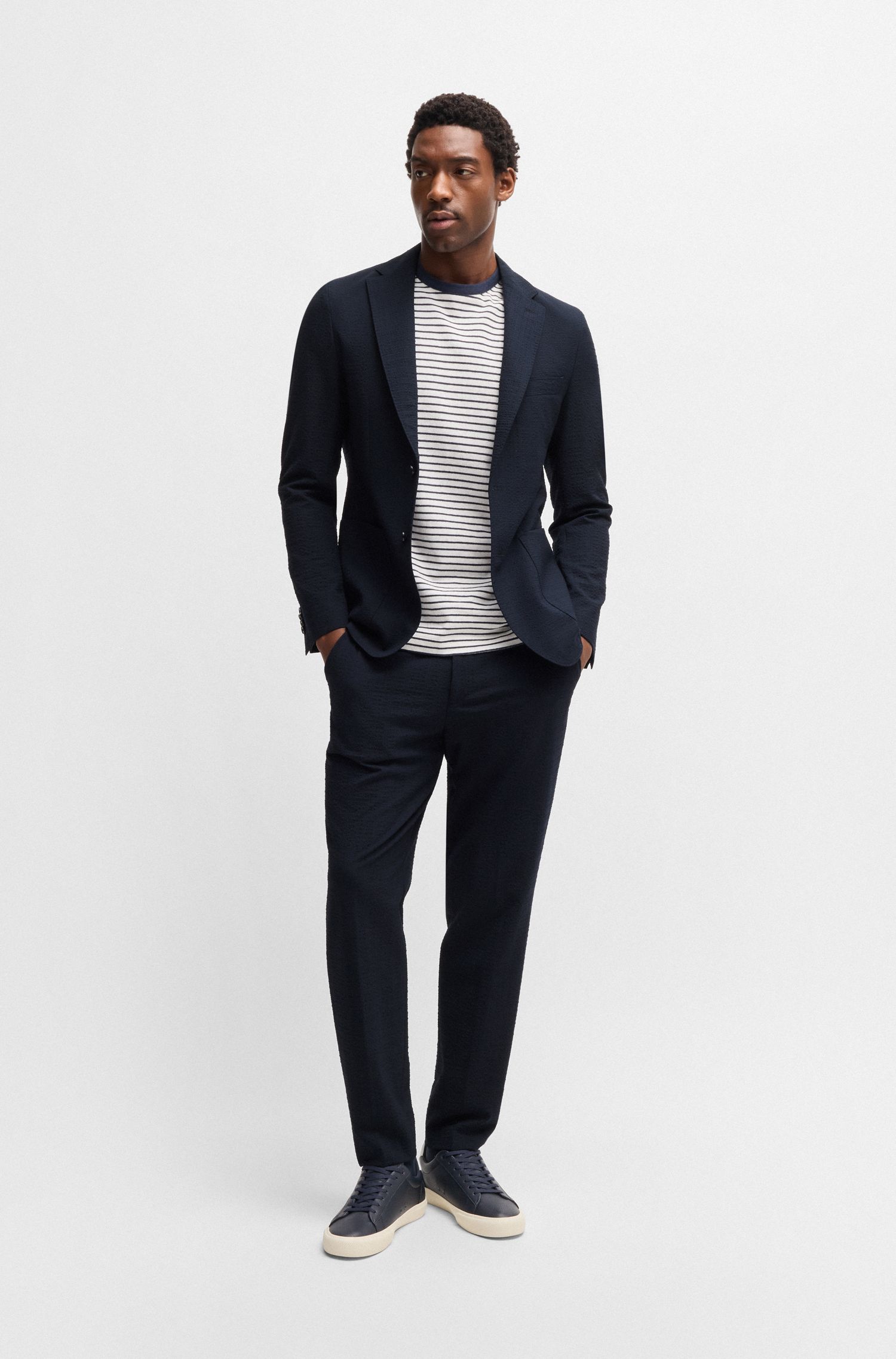 【BOSS博斯】弹力泡泡纱正装长裤