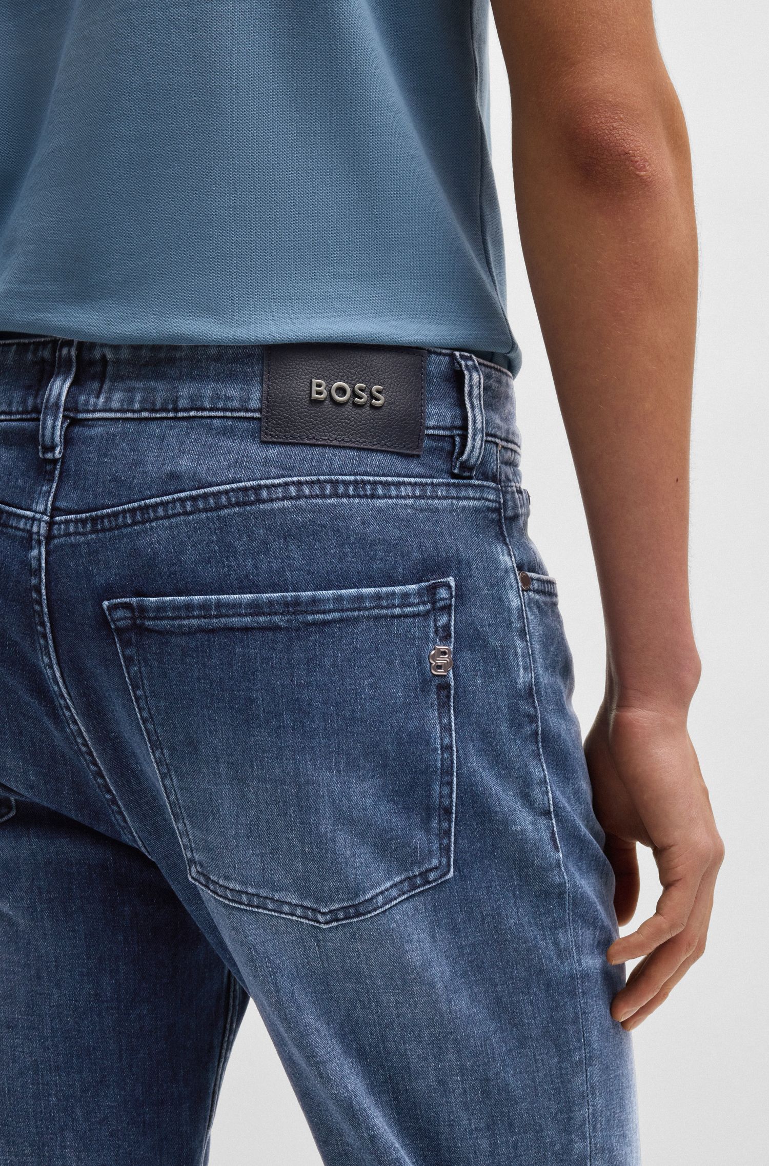 【BOSS博斯】蓝色意大利牛仔布常规版型牛仔裤