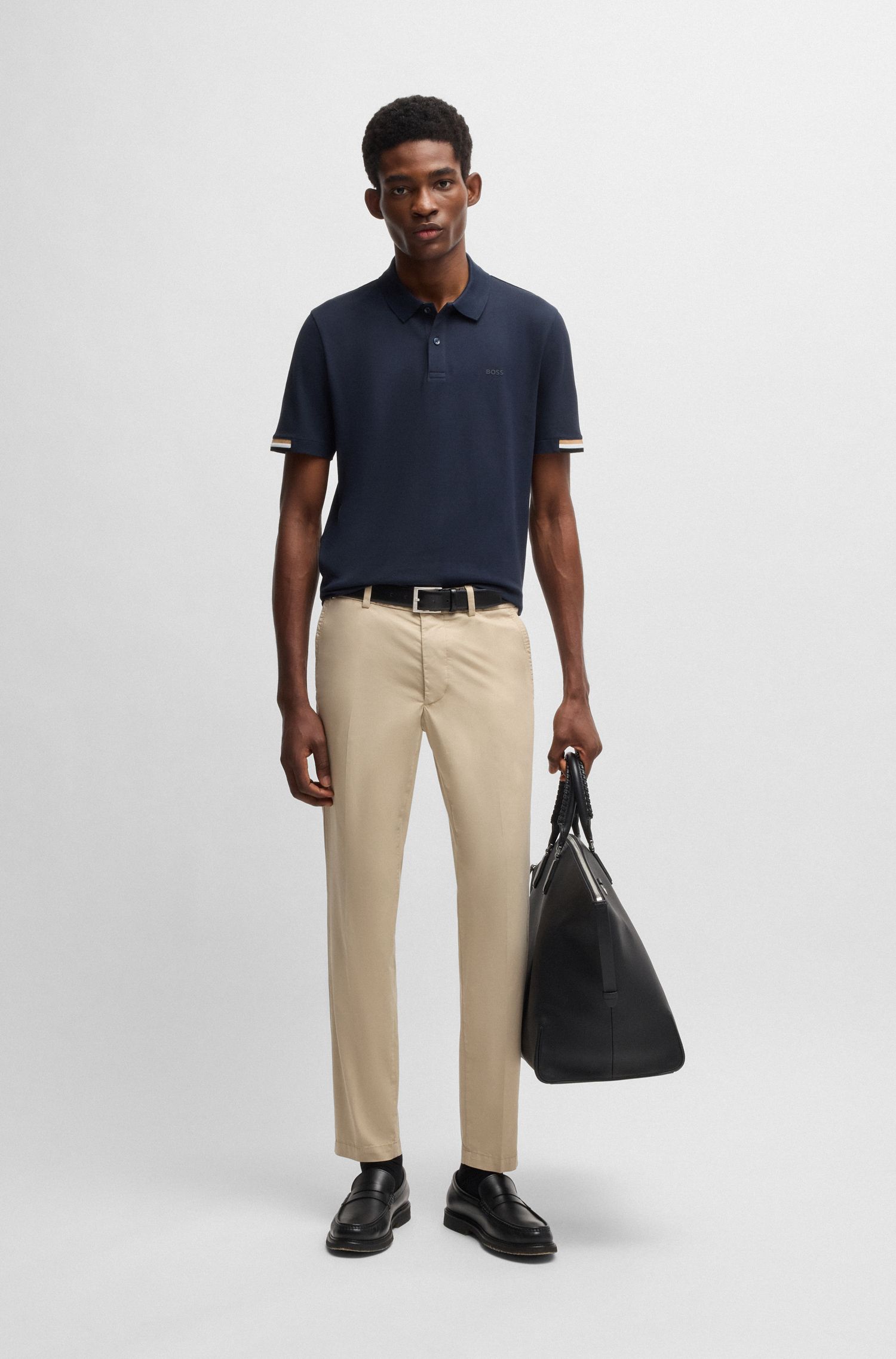 【BOSS博斯】棉质混纺修身缎面长裤