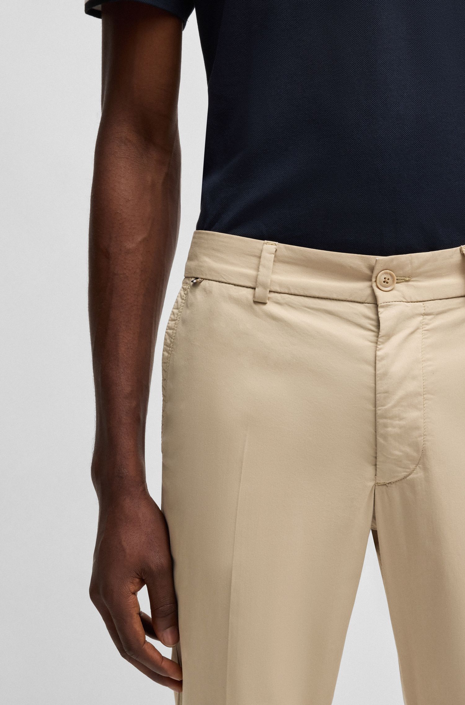 【BOSS博斯】棉质混纺修身缎面长裤