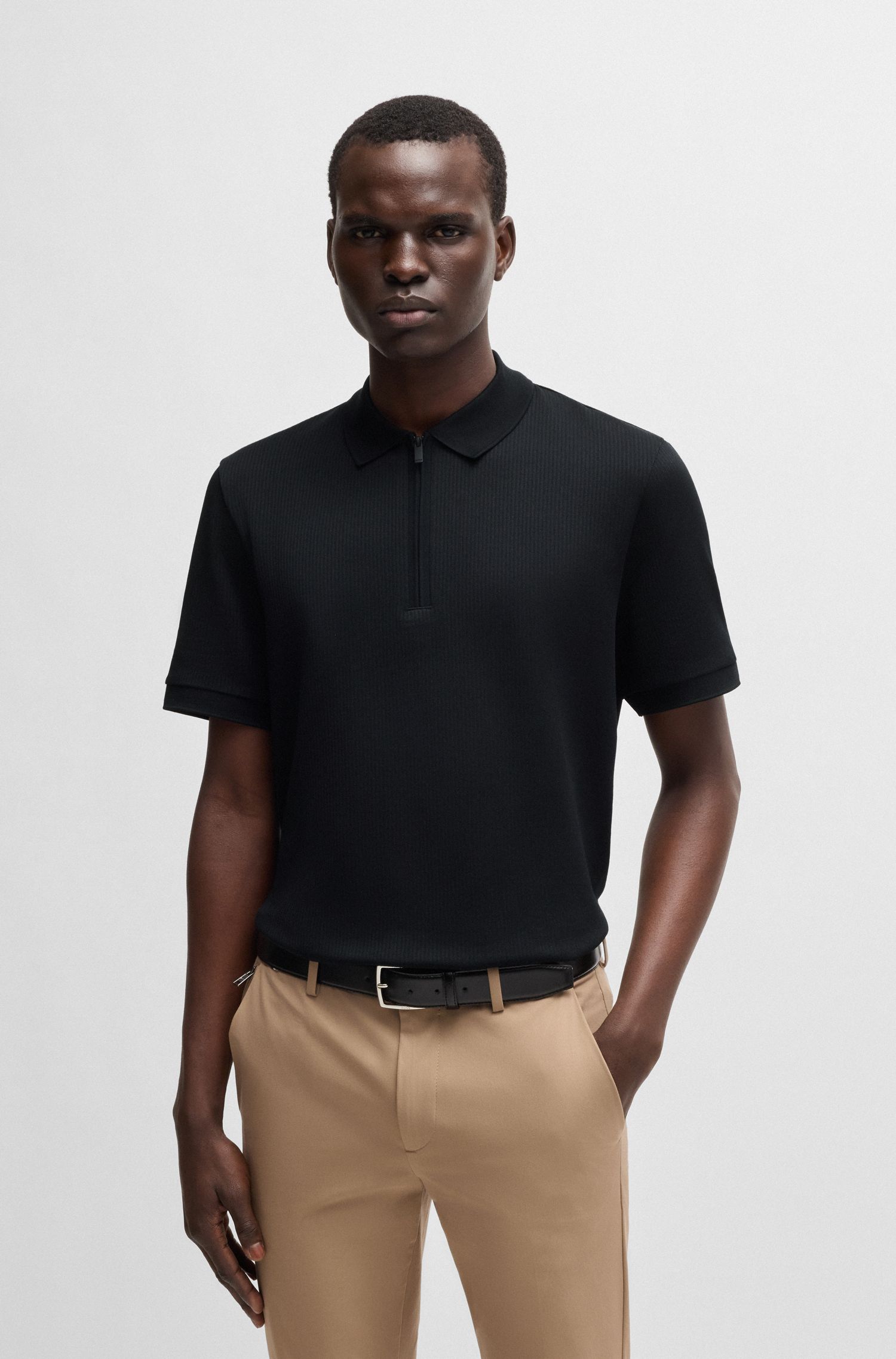 【BOSS博斯】泡泡纱结构棉质混纺 Polo 衫