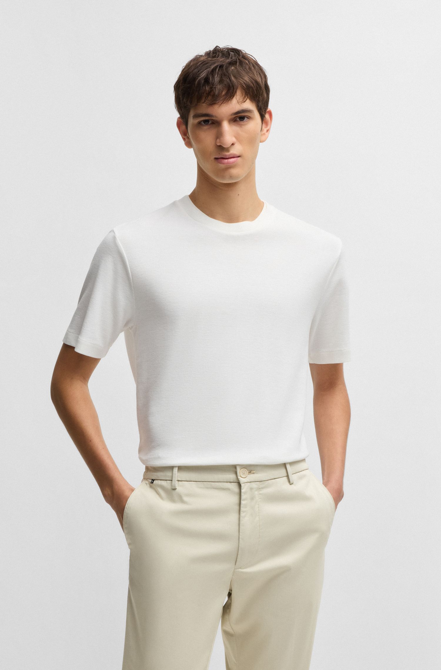 【BOSS博斯】华夫格结构丝光棉质混纺 T 恤