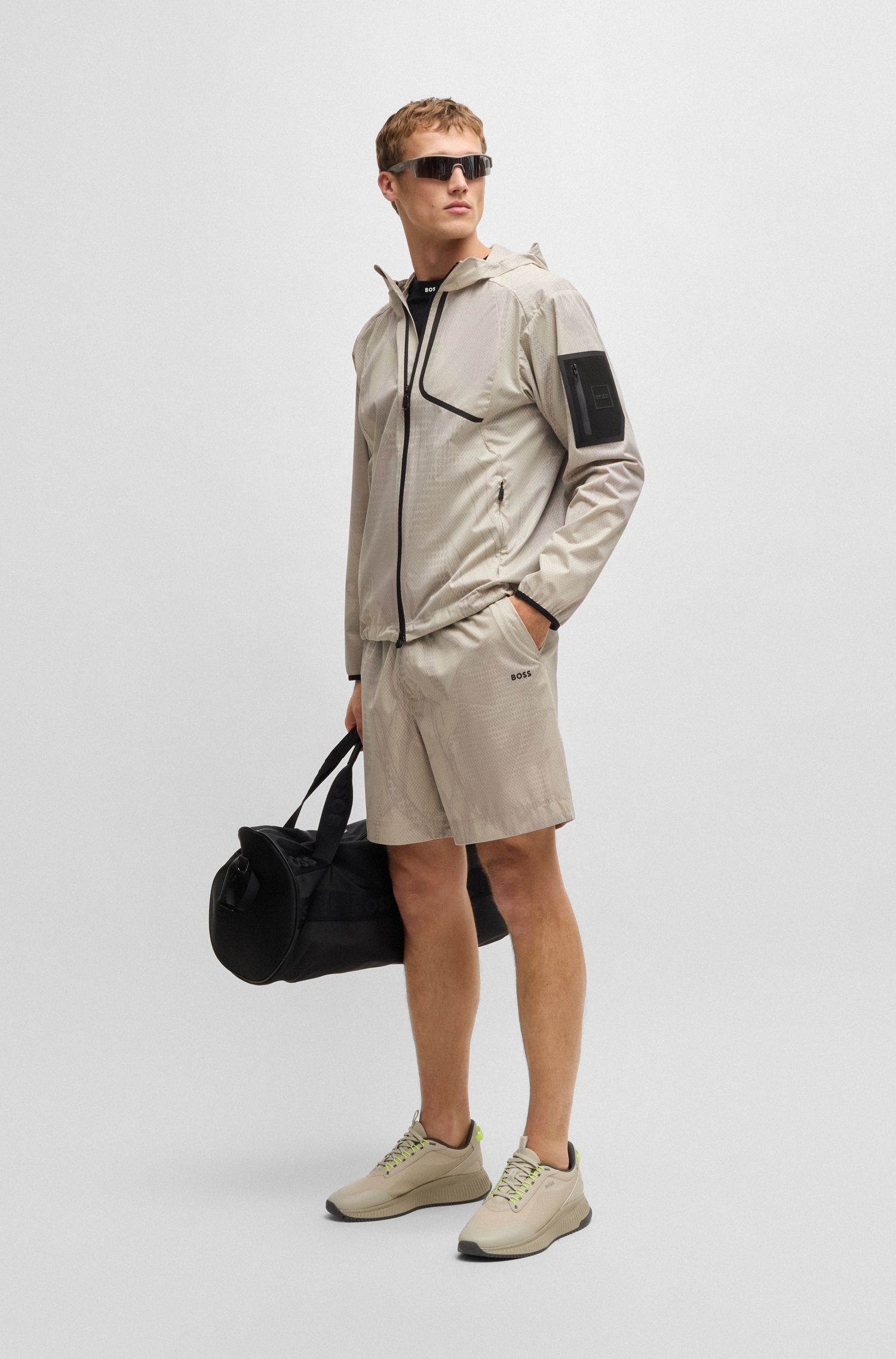 【BOSS博斯】通体印花层压网眼运动连帽夹克