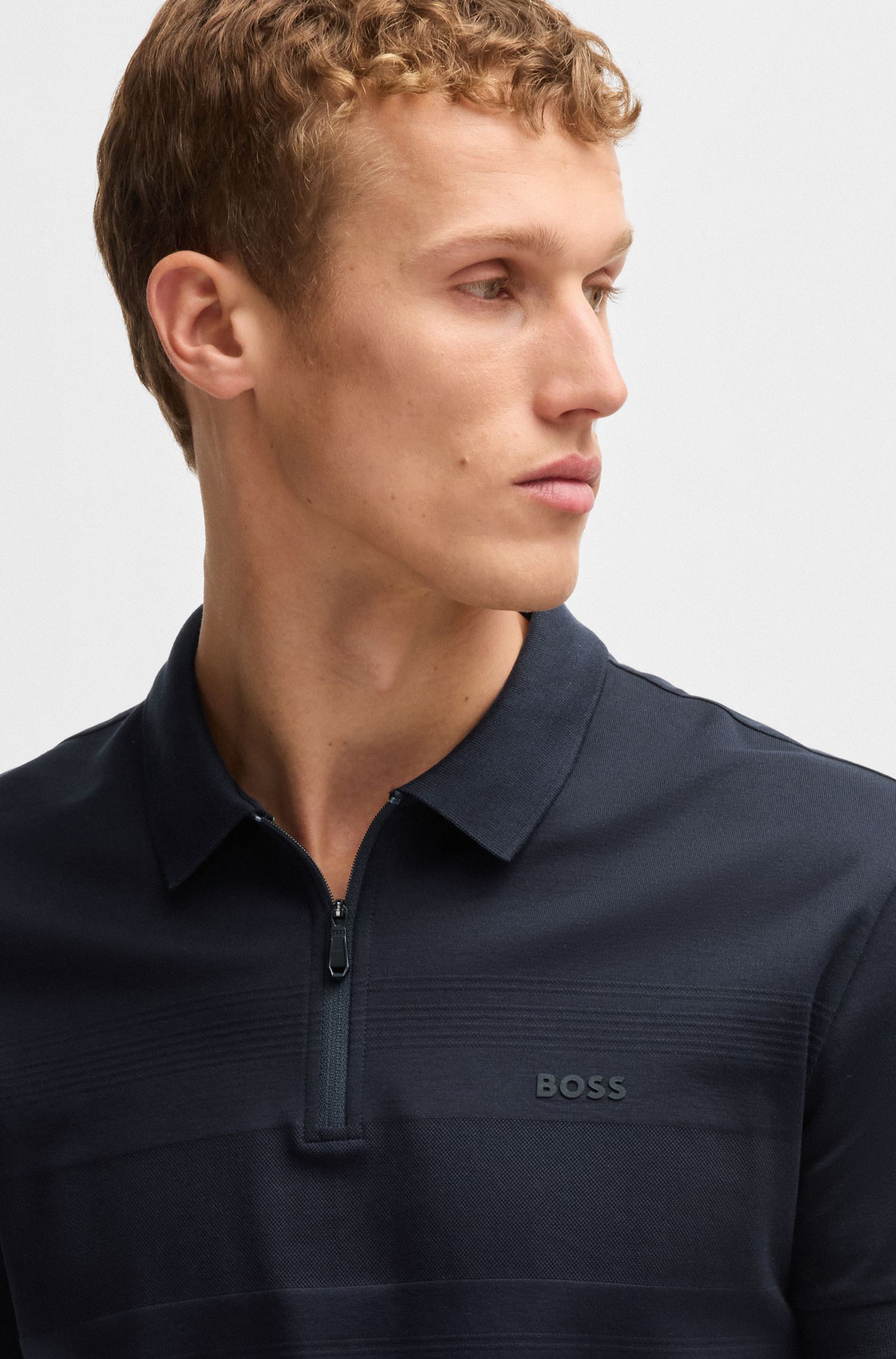 【BOSS博斯】拉链领口纹理棉质 Polo 衫