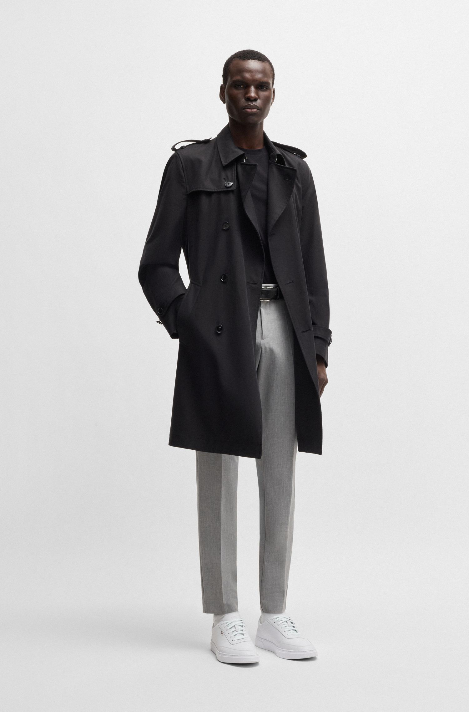 【BOSS博斯】金色徽标装饰涂层皮革运动鞋