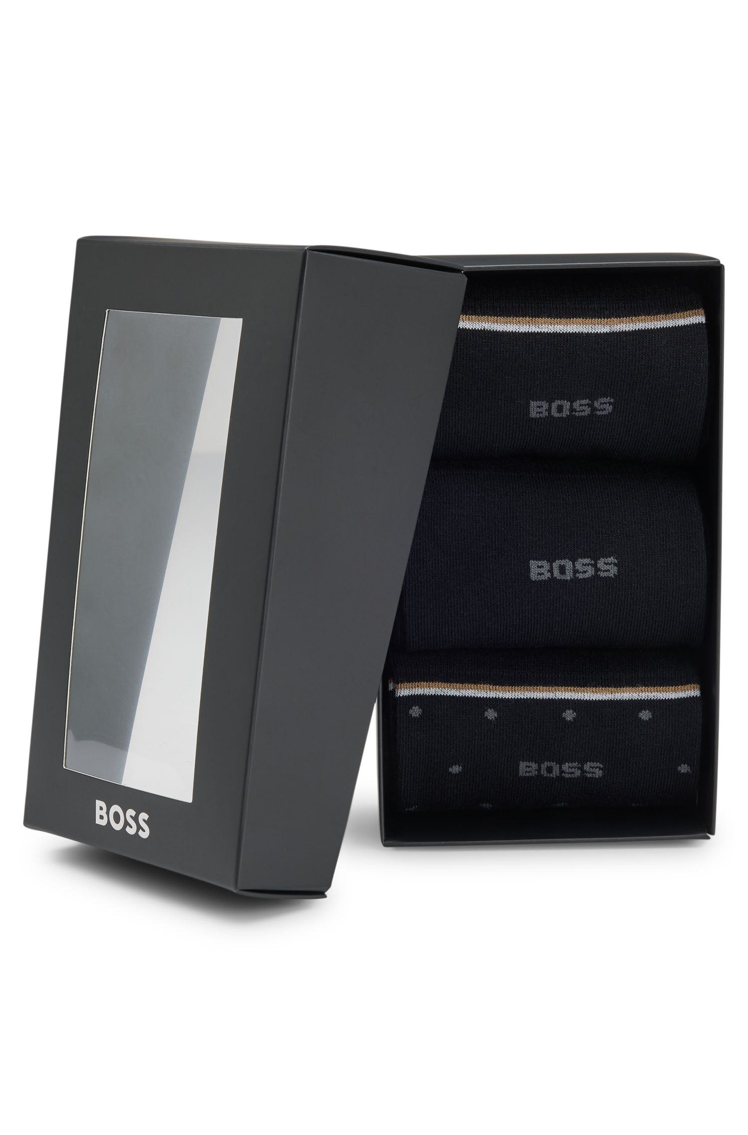 【BOSS博斯】棉质混纺中长袜两双装