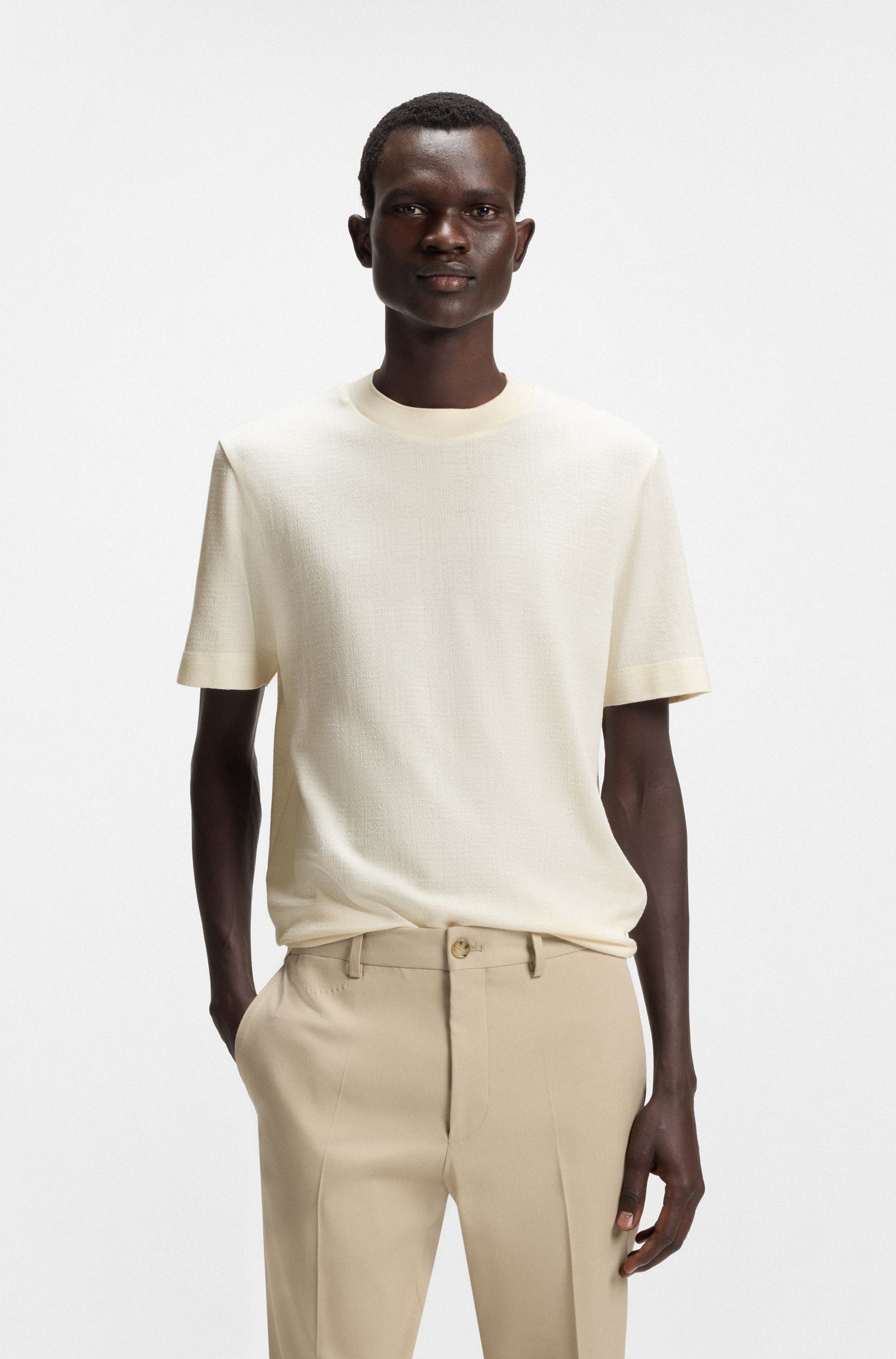 【BOSS博斯】威尔士格纹棉和真丝混纺 T 恤