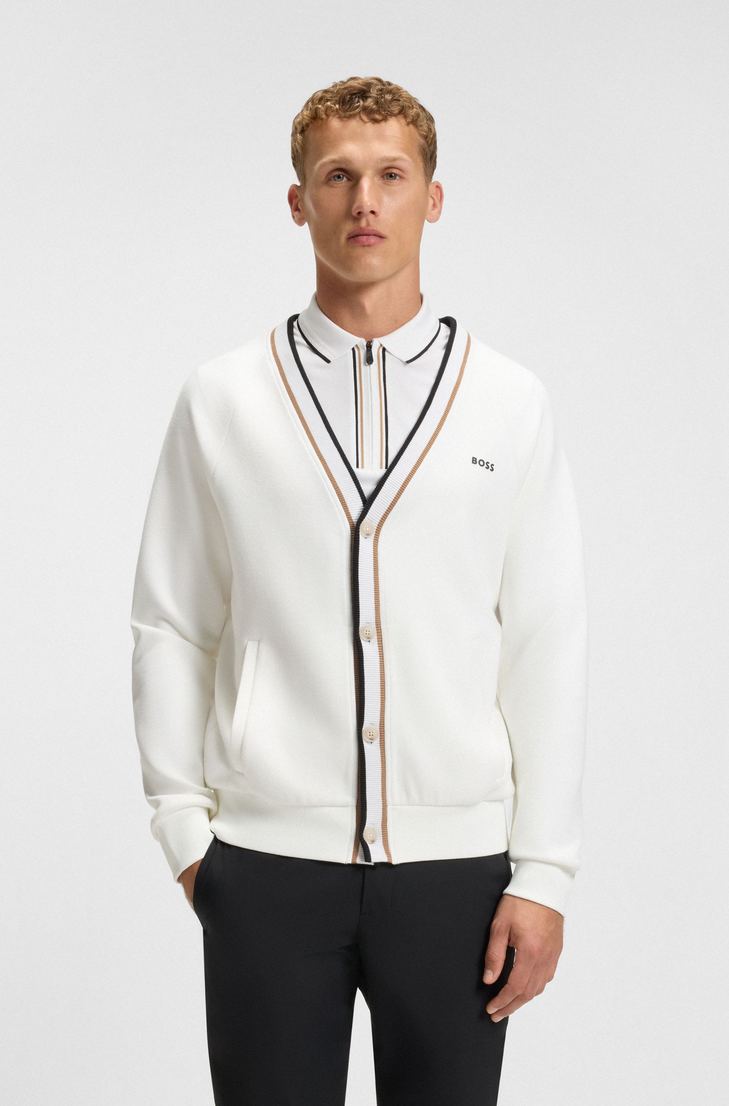 【BOSS博斯】撞色条纹宽松开衫