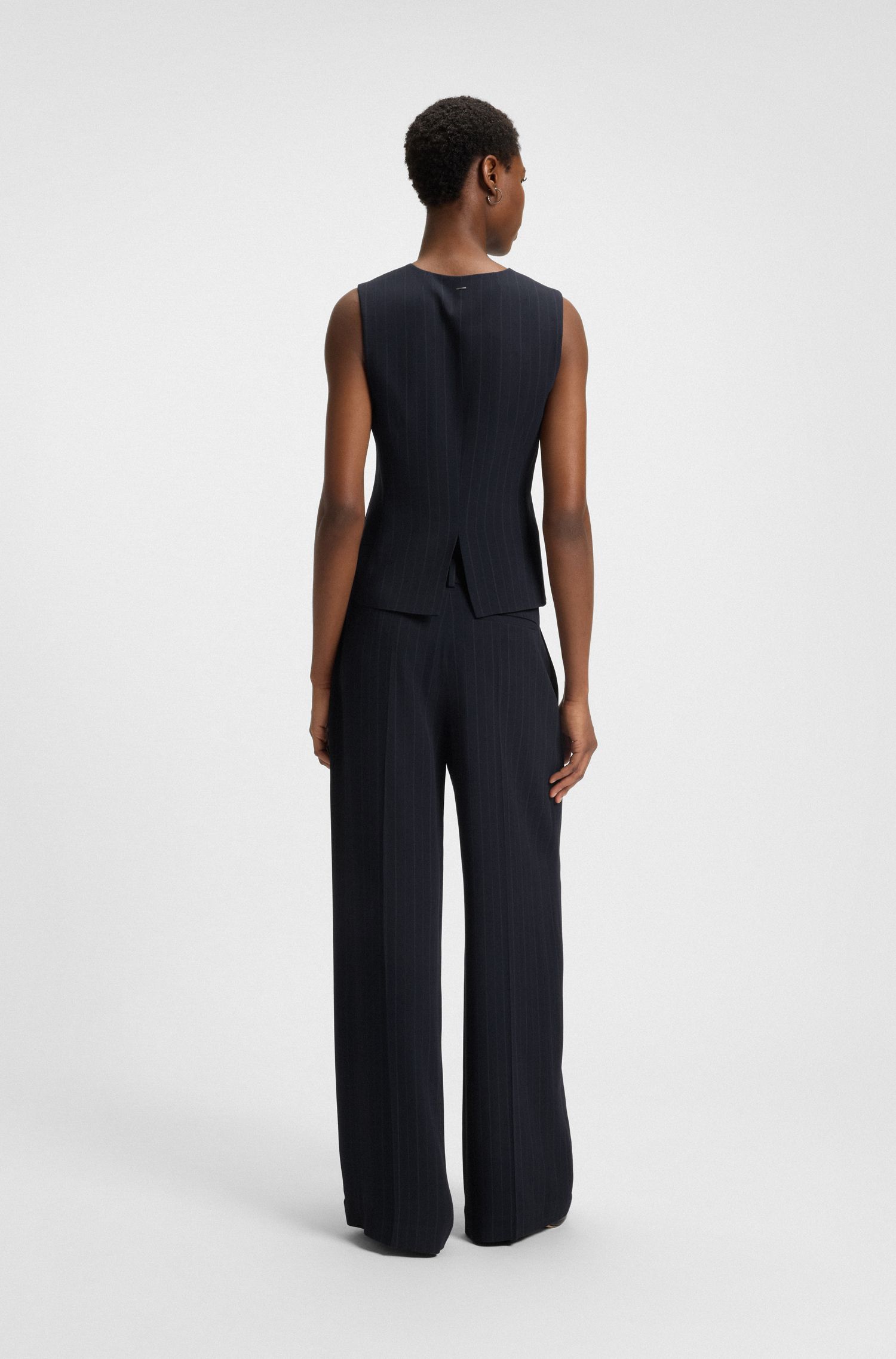 【BOSS博斯】超长细条纹阔腿裤