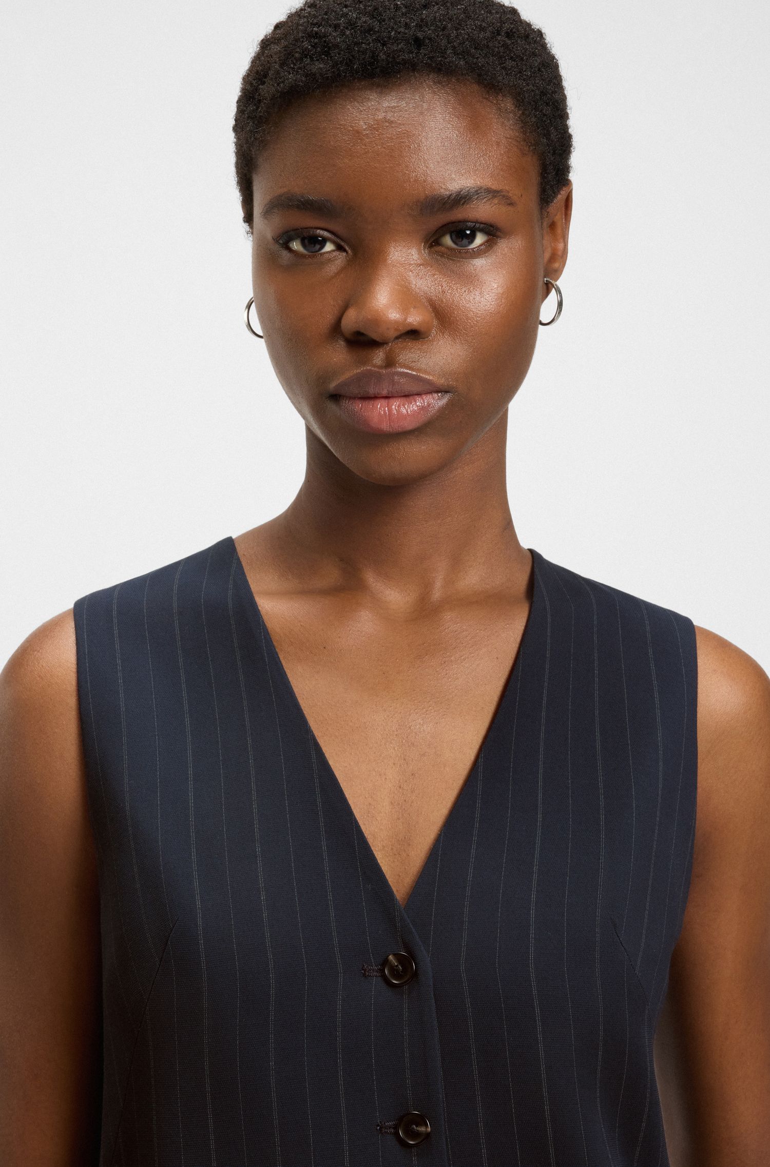 【BOSS博斯】单排扣细条纹马甲