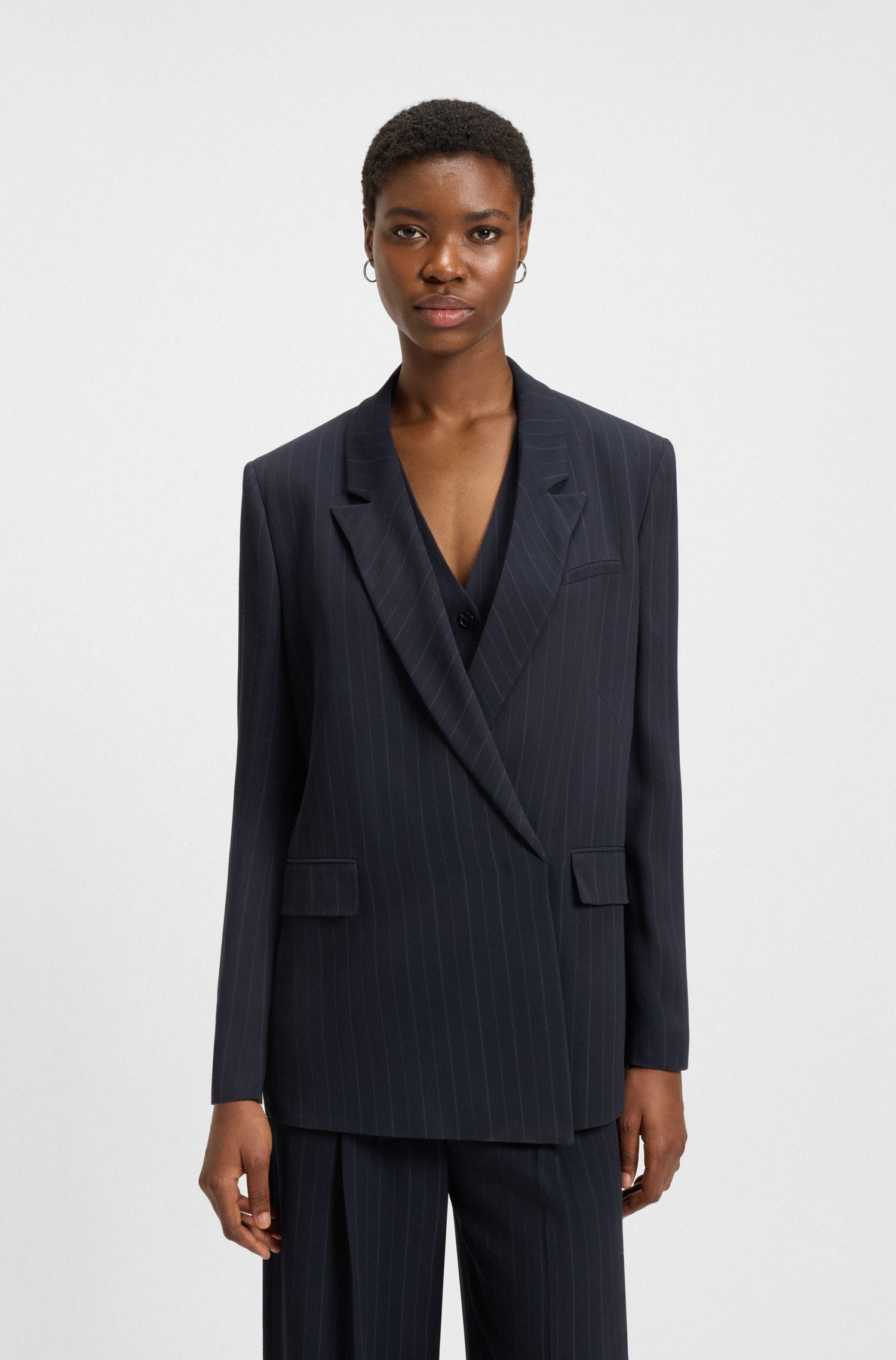 【BOSS博斯】隐藏式开合设计休闲版型细条纹运动衫夹克