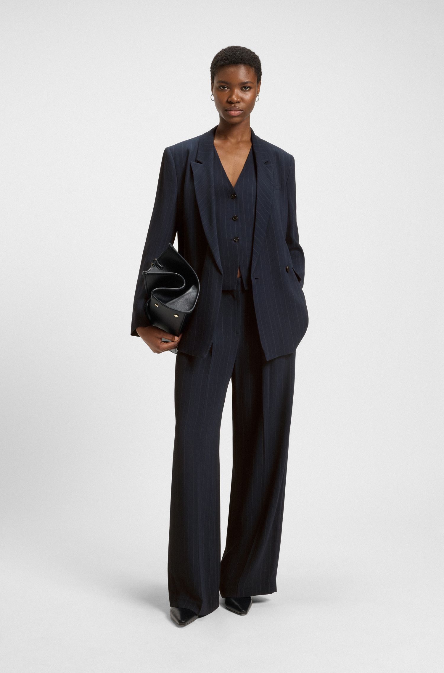 【BOSS博斯】单排扣细条纹马甲