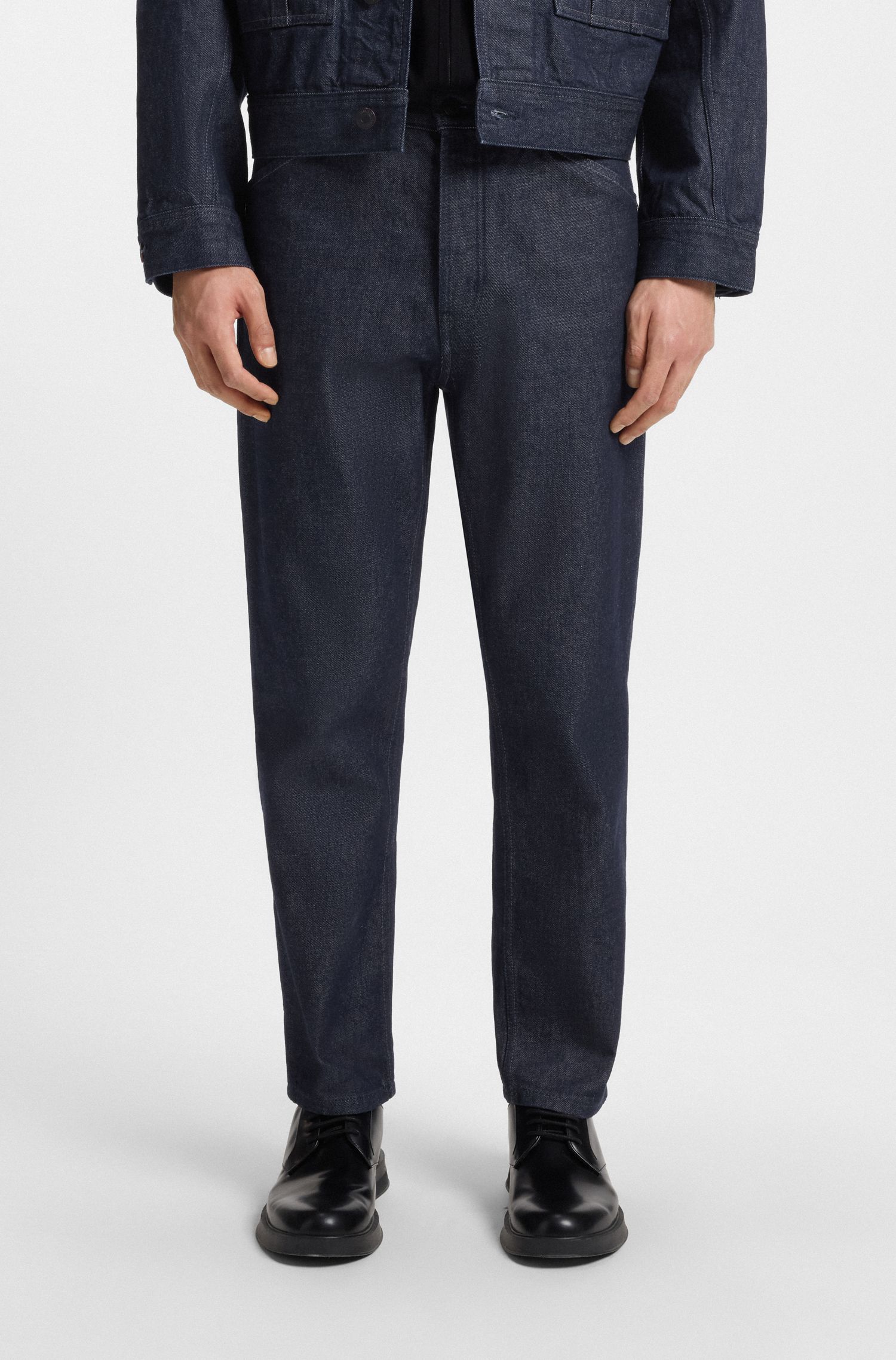 【HUGO雨果】深蓝色日式牛仔布宽松牛仔裤