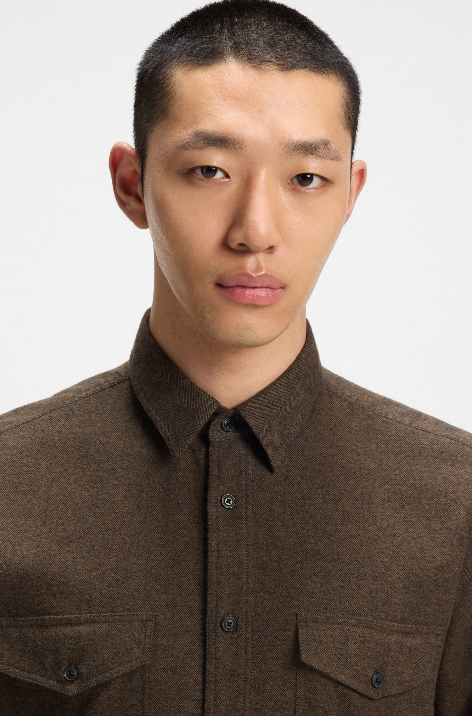 【HUGO雨果】人字形棉宽松合身衬衫