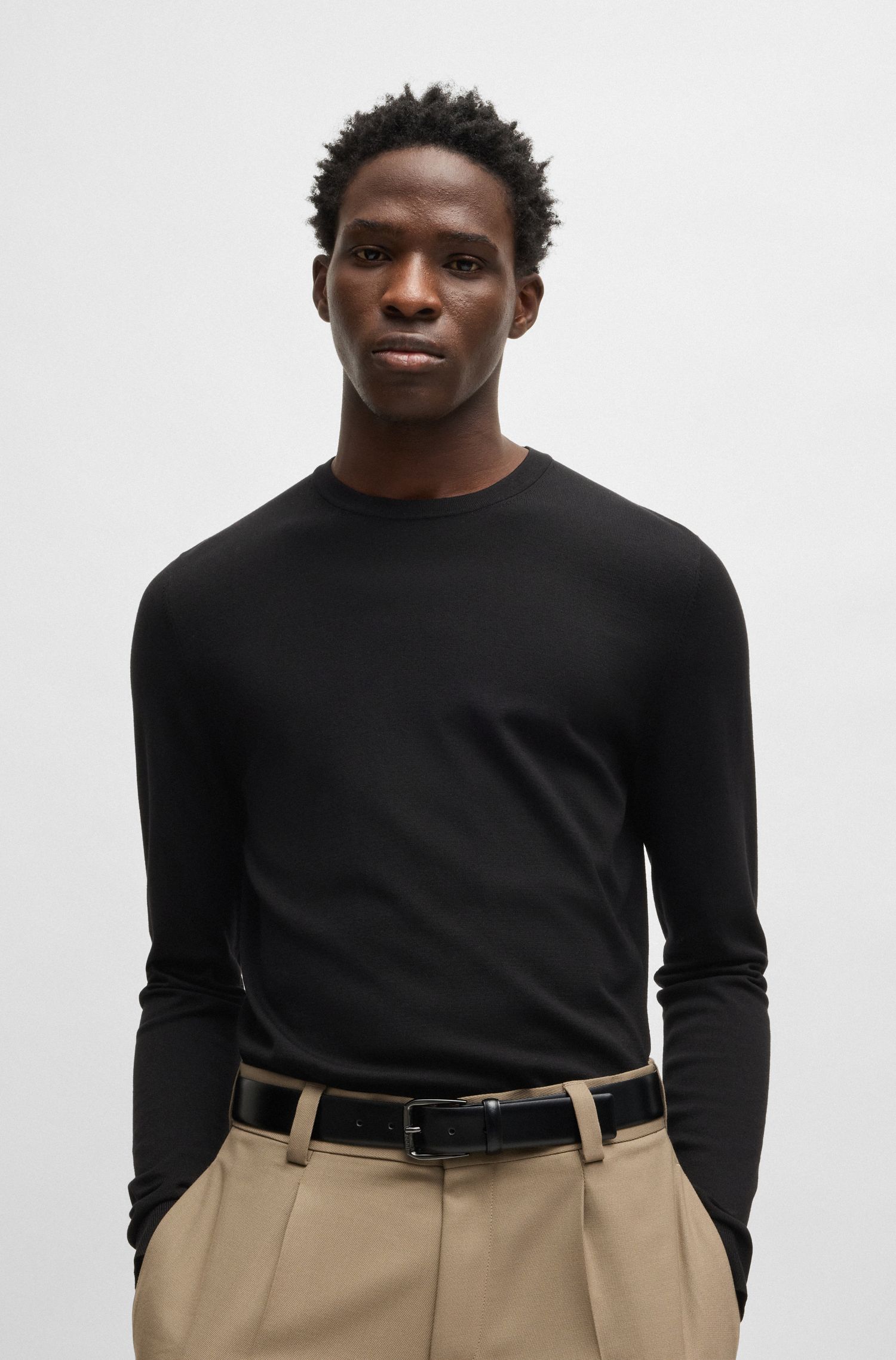 【HUGO雨果】柔软纱线圆领修身毛衣