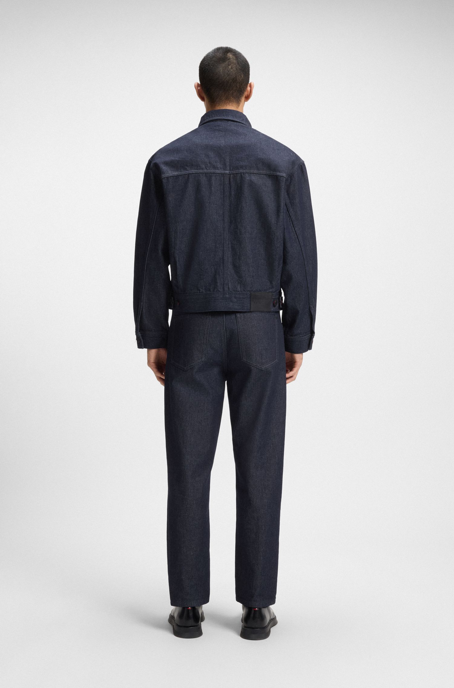 【HUGO雨果】深蓝色日式牛仔布宽松牛仔裤