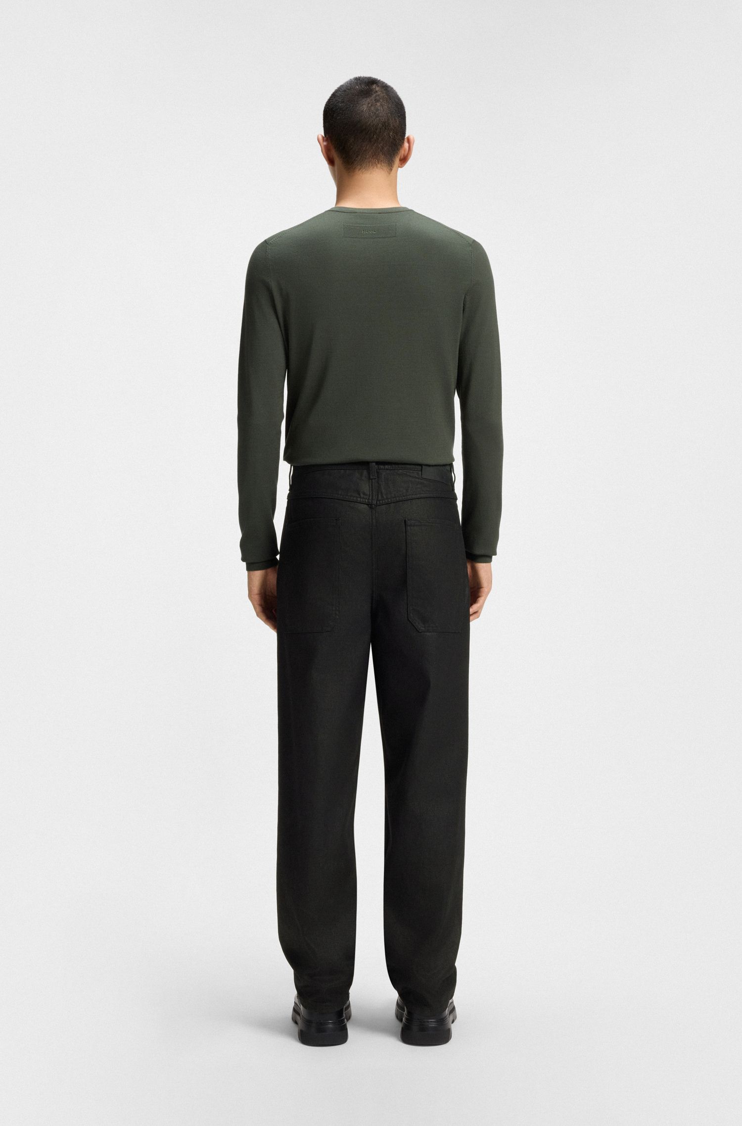 【HUGO雨果】黑色涂蜡牛仔面料宽松版型牛仔裤