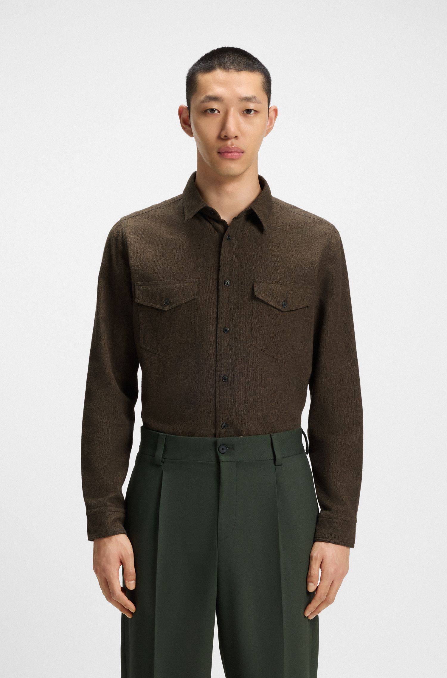 【HUGO雨果】人字形棉宽松合身衬衫