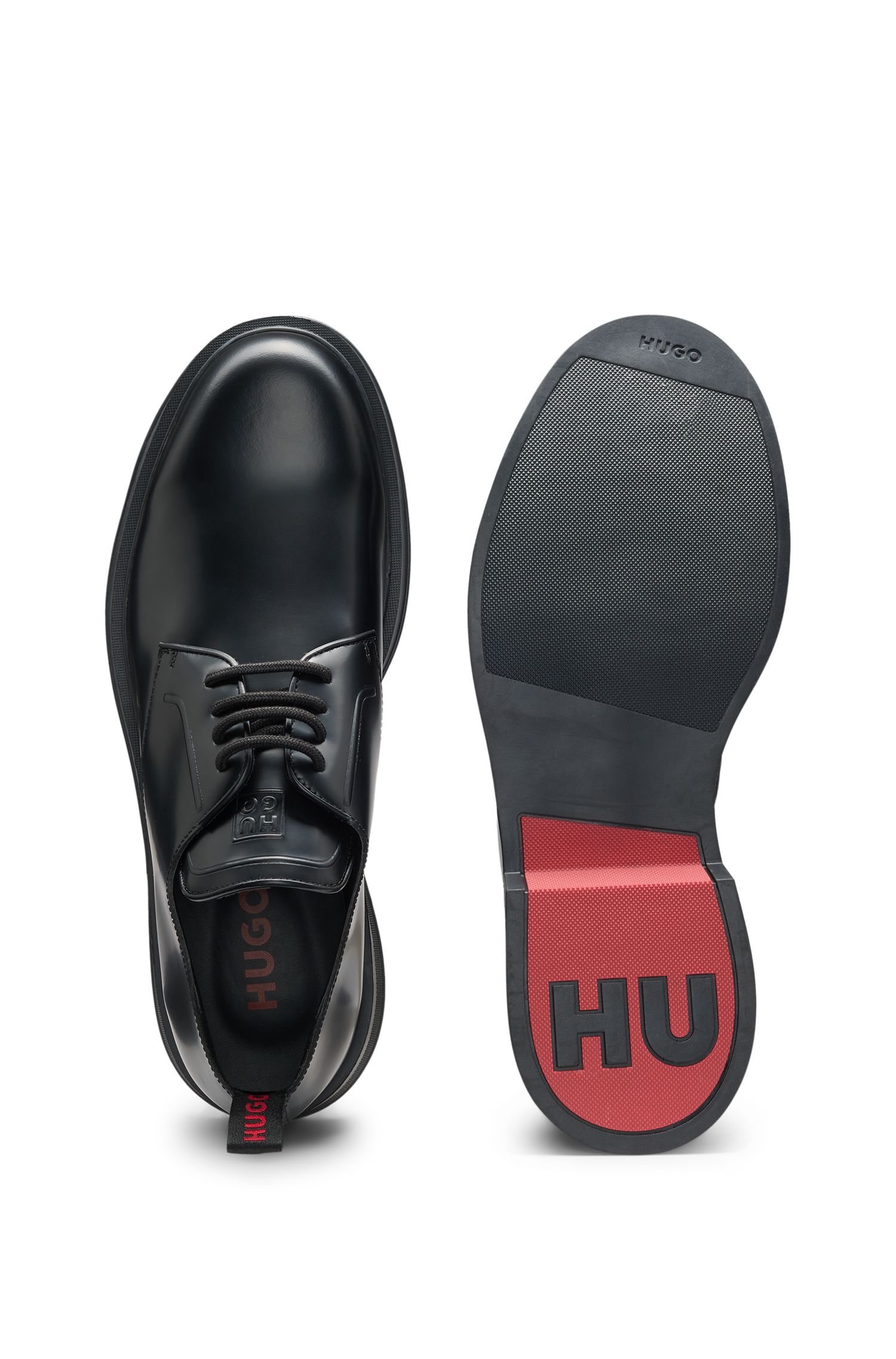 【HUGO雨果】徽标堆叠鞋舌皮革德比鞋