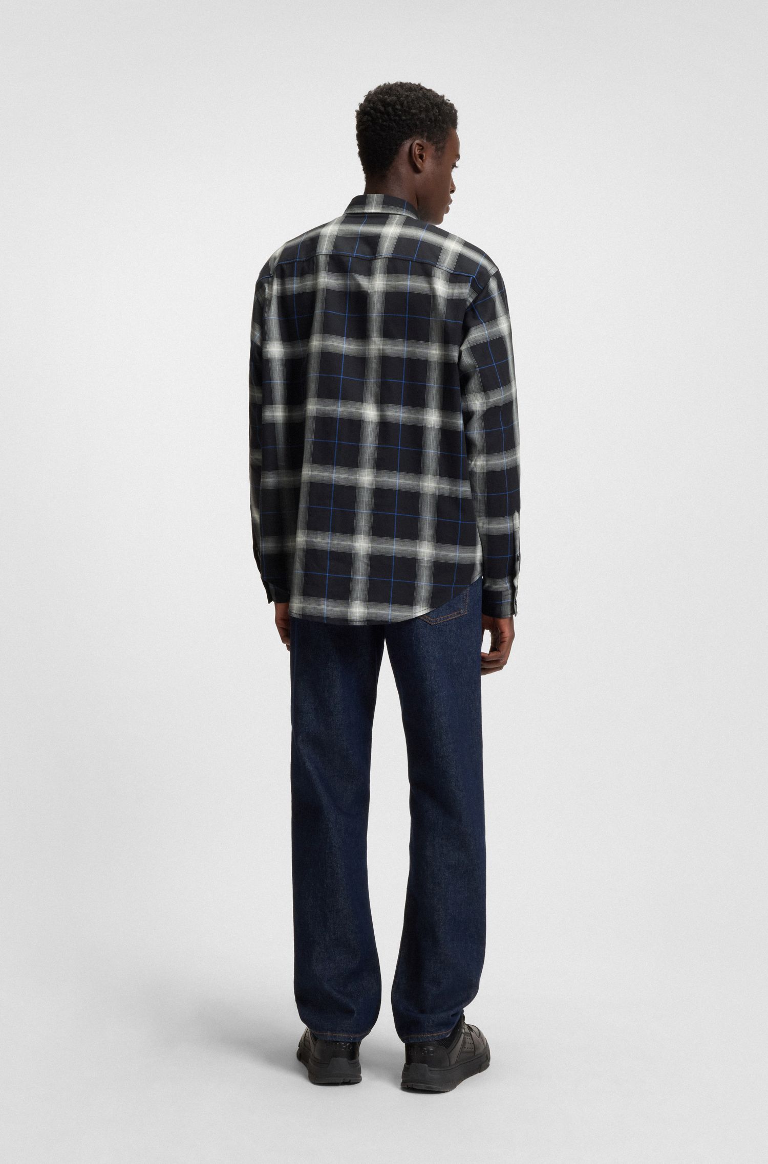 【HUGO雨果】格纹棉质斜纹布宽松版型衬衫