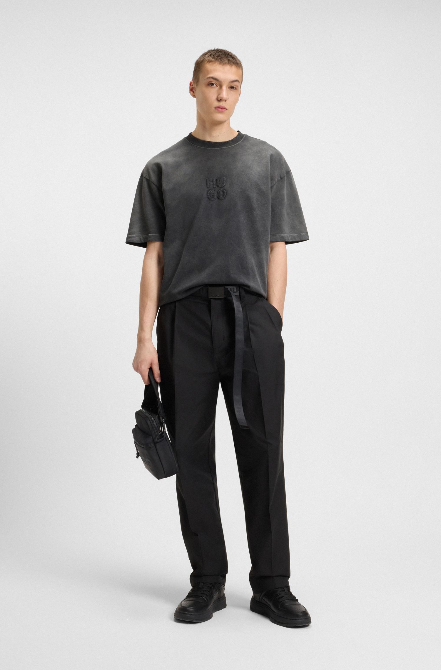 【HUGO雨果】徽标贴花装饰棉质平纹针织 T 恤