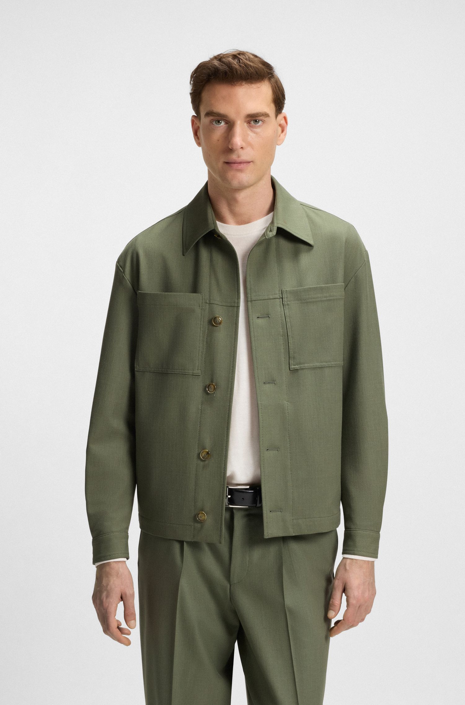 【BOSS博斯】可机洗弹性面料宽松版型外套衬衫