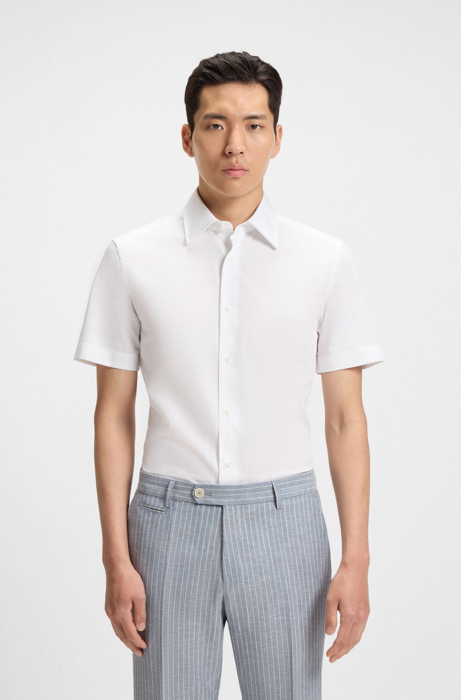 【BOSS博斯】意大利制造纹理棉质修身版衬衫