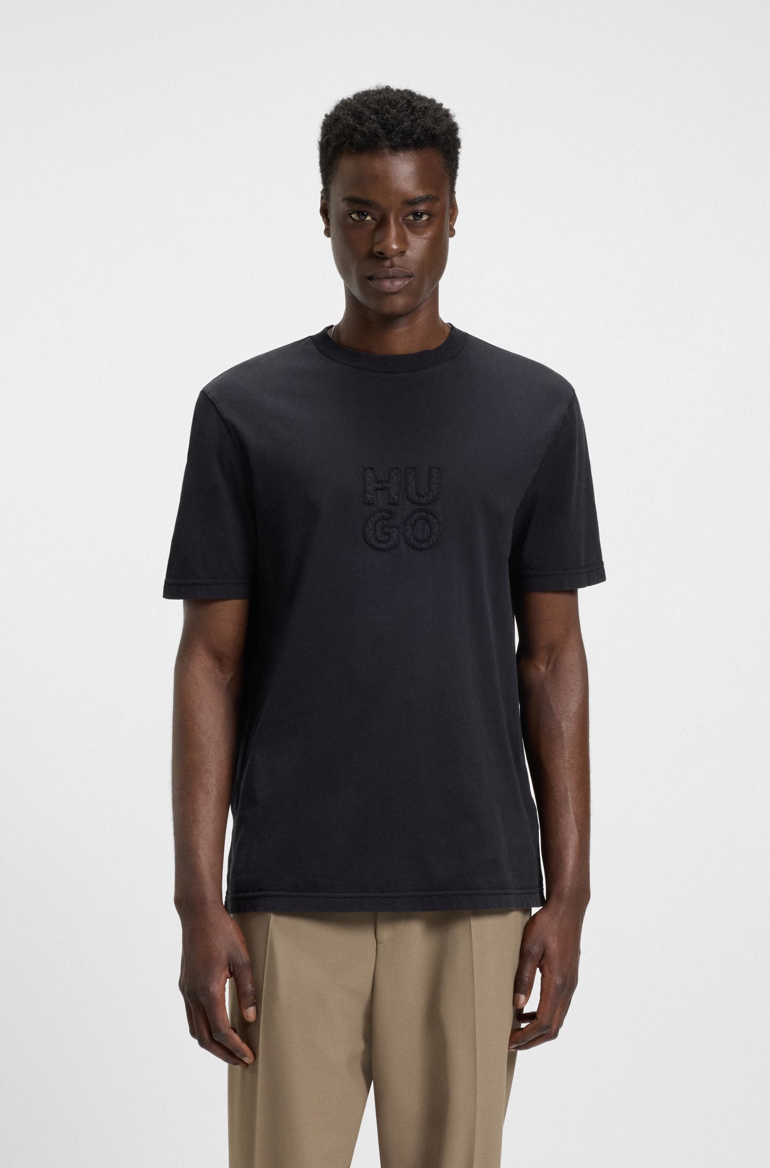 【HUGO雨果】徽标贴花装饰棉质平纹针织 T 恤