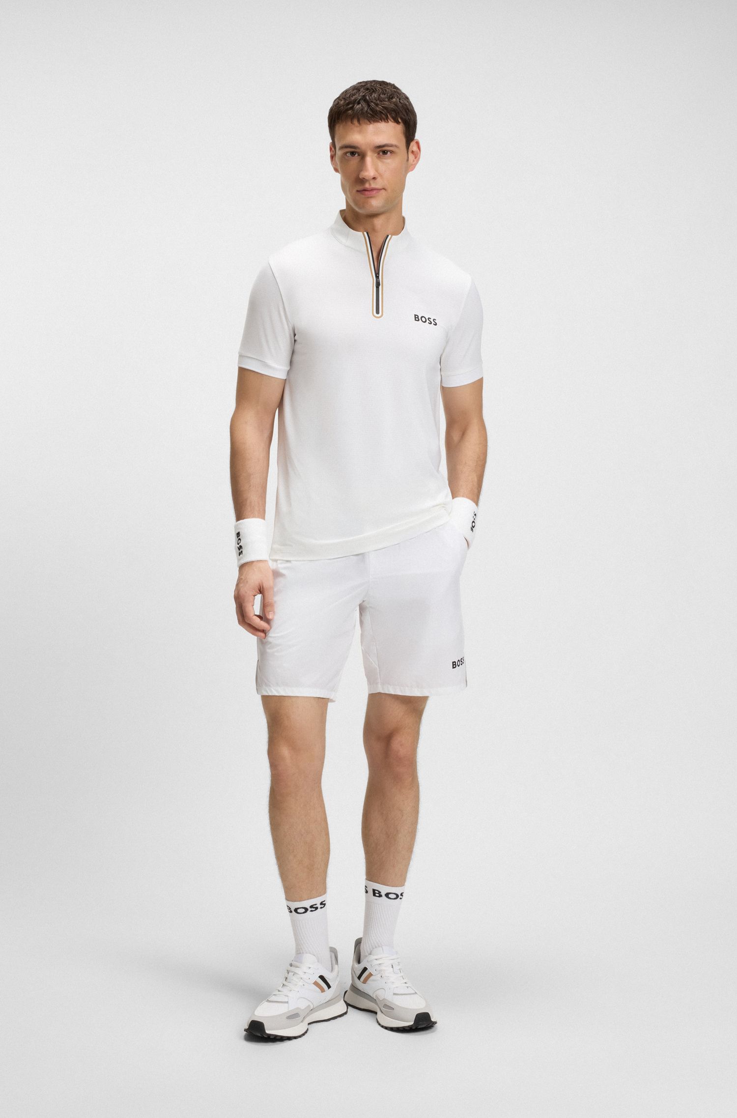 【BOSS博斯】弹力网面平纹布拉链领活力 T 恤