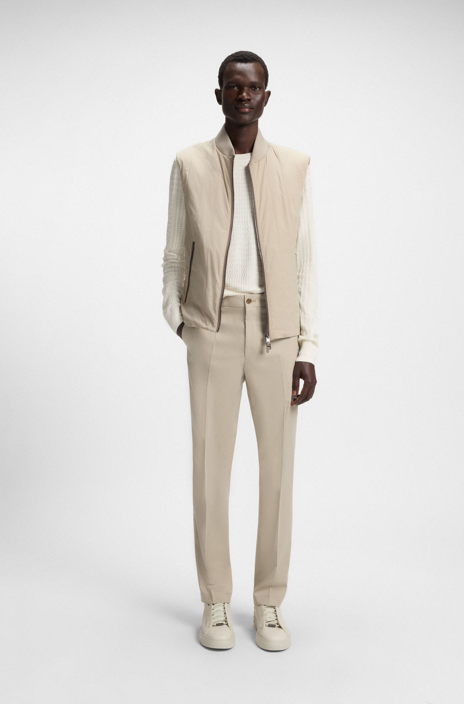 【BOSS博斯】棉真丝混纺弹性面料修身长裤