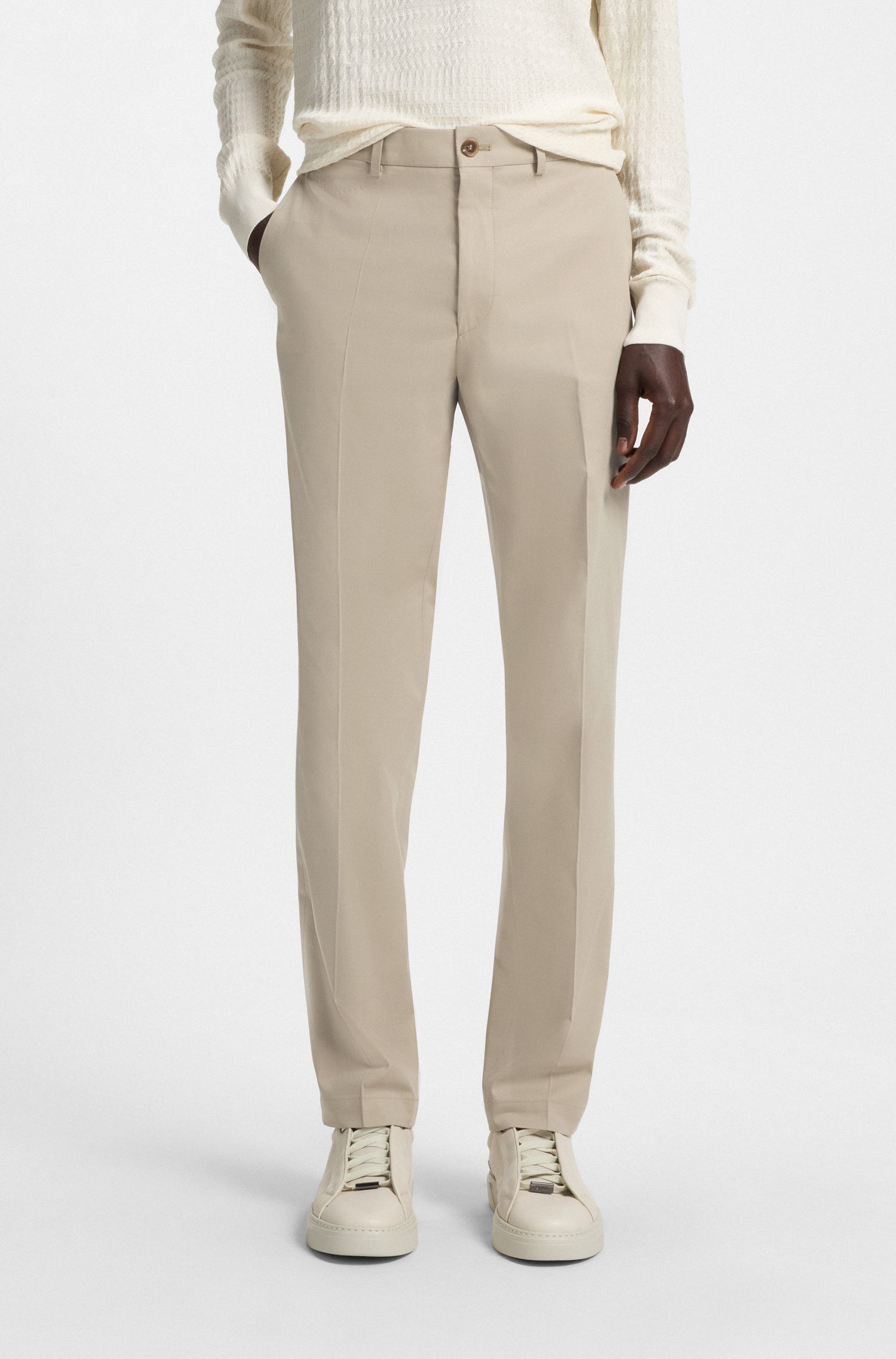 【BOSS博斯】棉真丝混纺弹性面料修身长裤