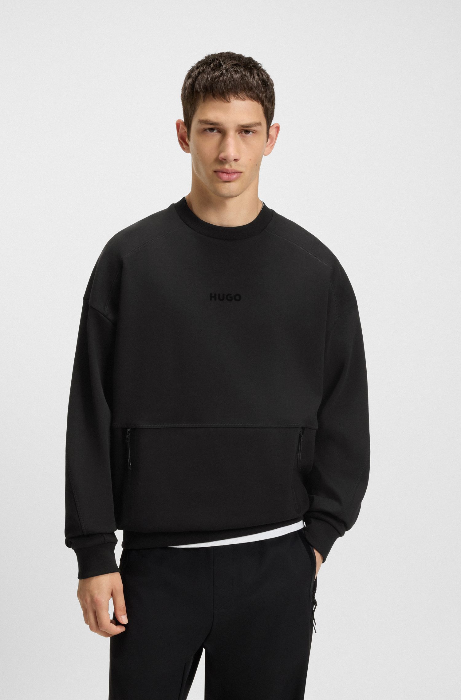 【HUGO雨果】反光徽标装饰细节棉质混纺运动衫