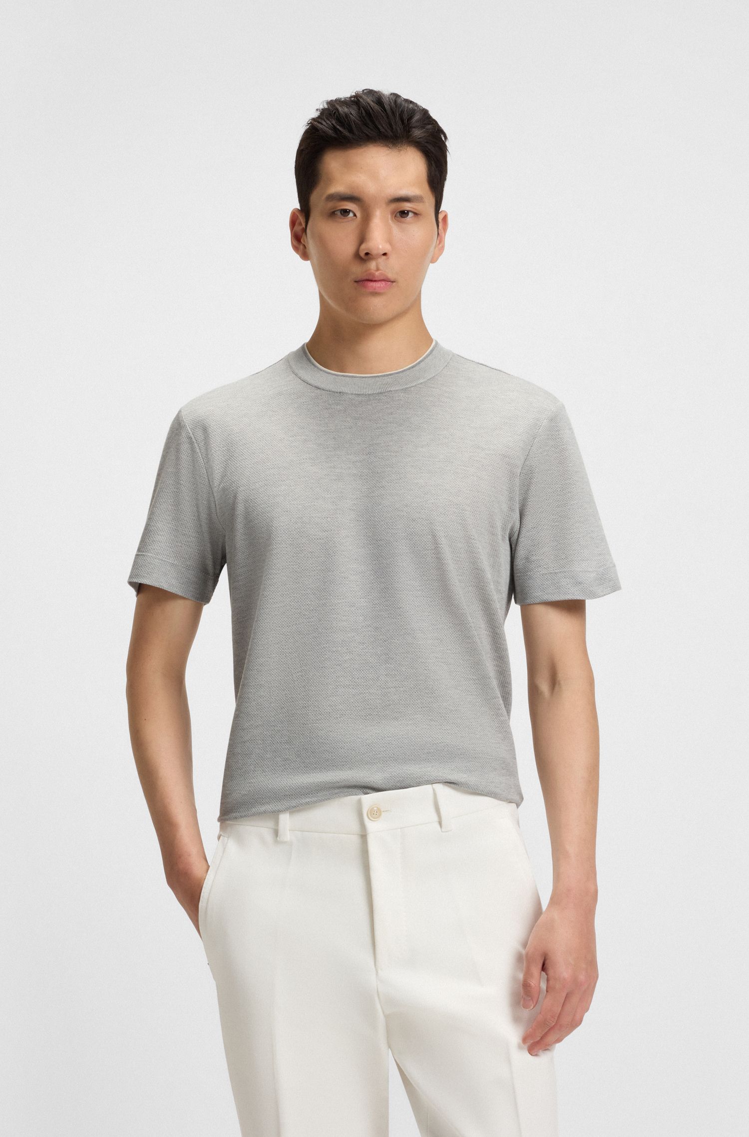 【BOSS博斯】棉质真丝混纺微结构 T 恤