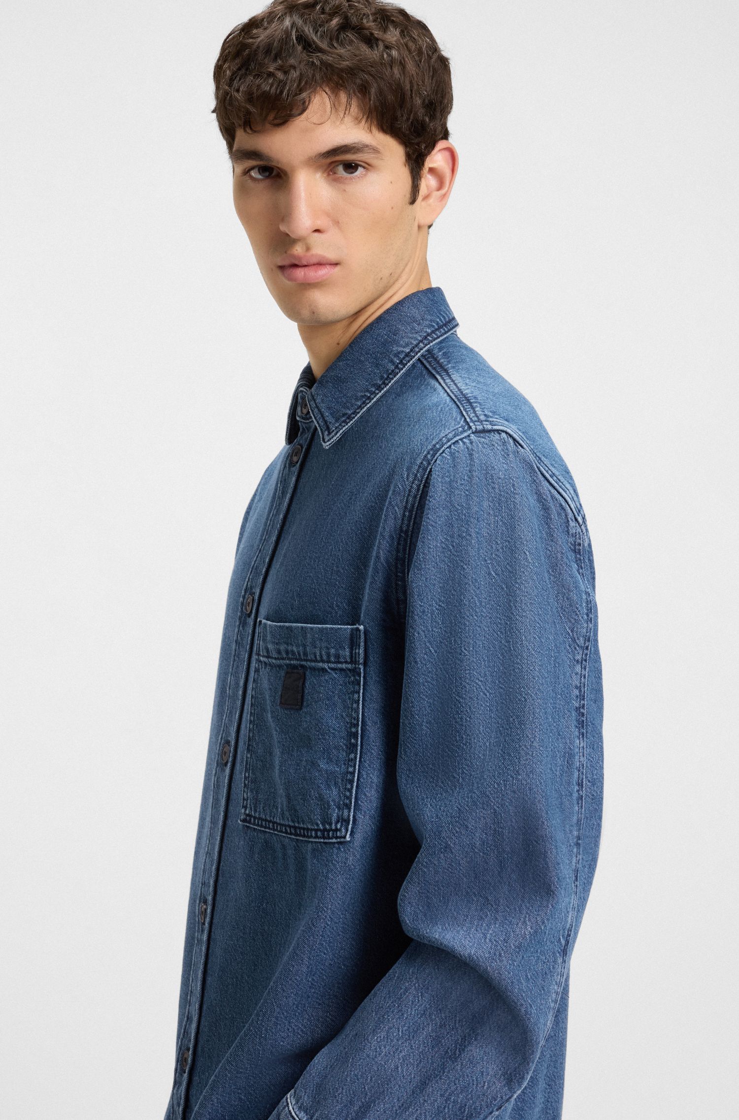 【BOSS博斯】蓝色牛仔布常规版衬衫外套