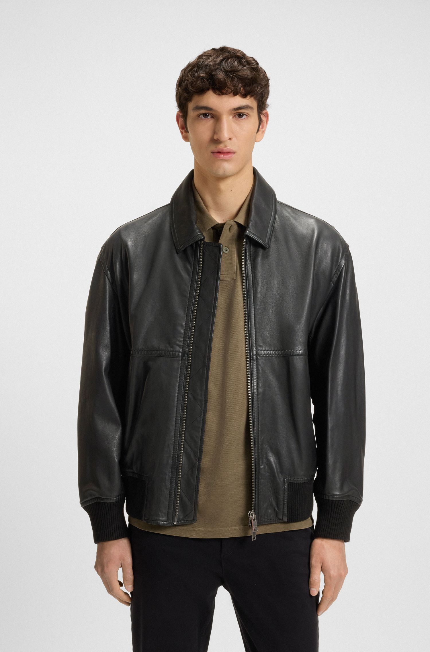 【BOSS博斯】光滑皮革飞行员夹克