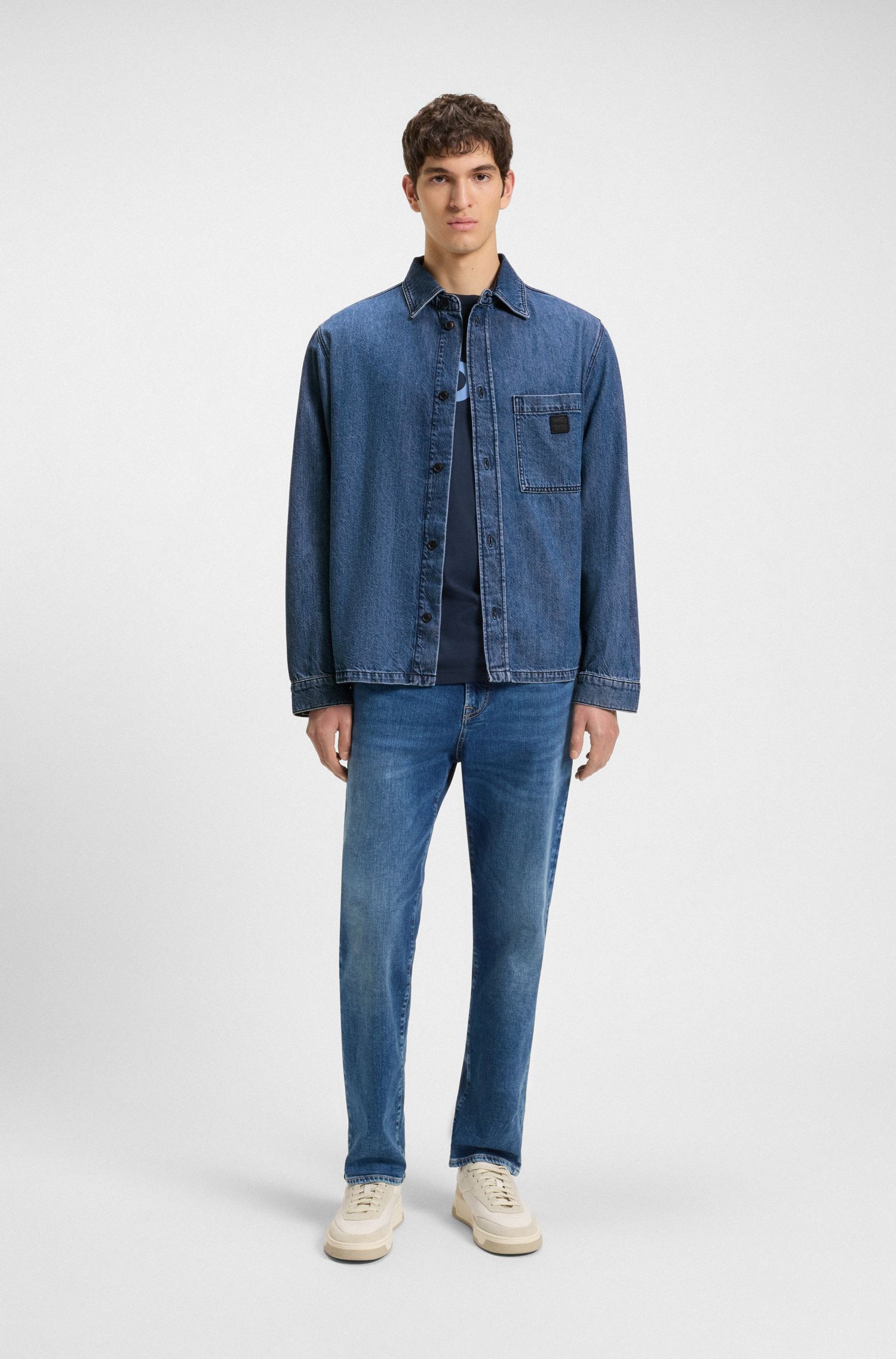 【BOSS博斯】蓝色牛仔布常规版衬衫外套