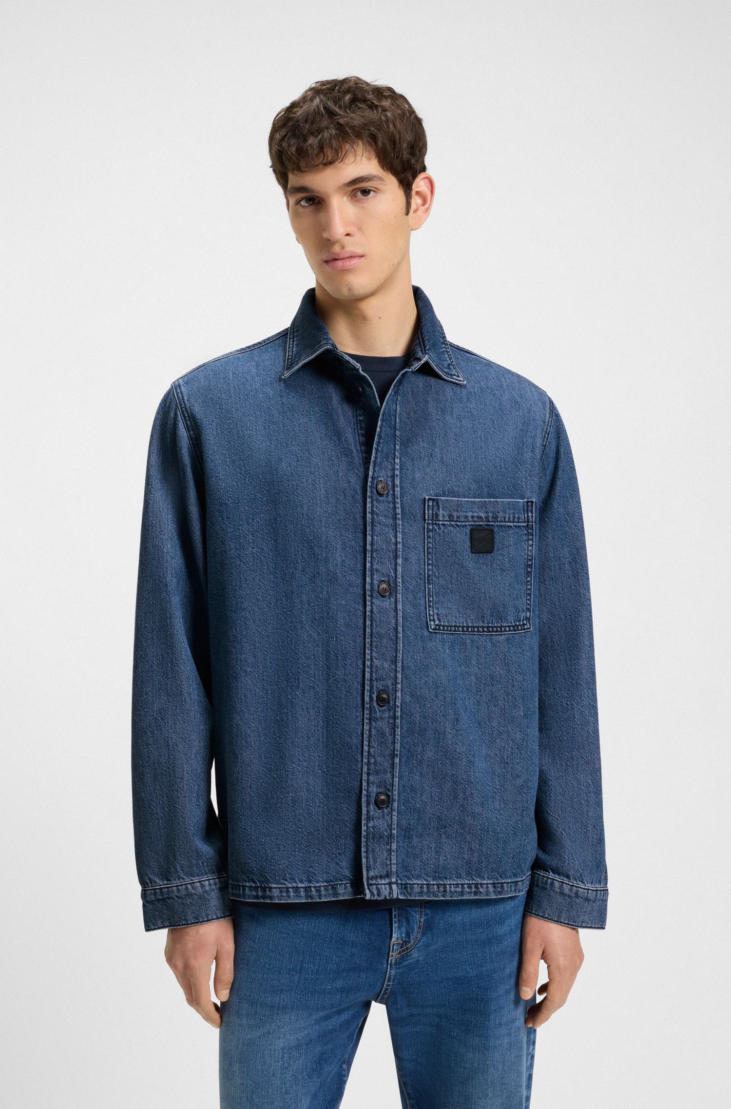 【BOSS博斯】蓝色牛仔布常规版衬衫外套