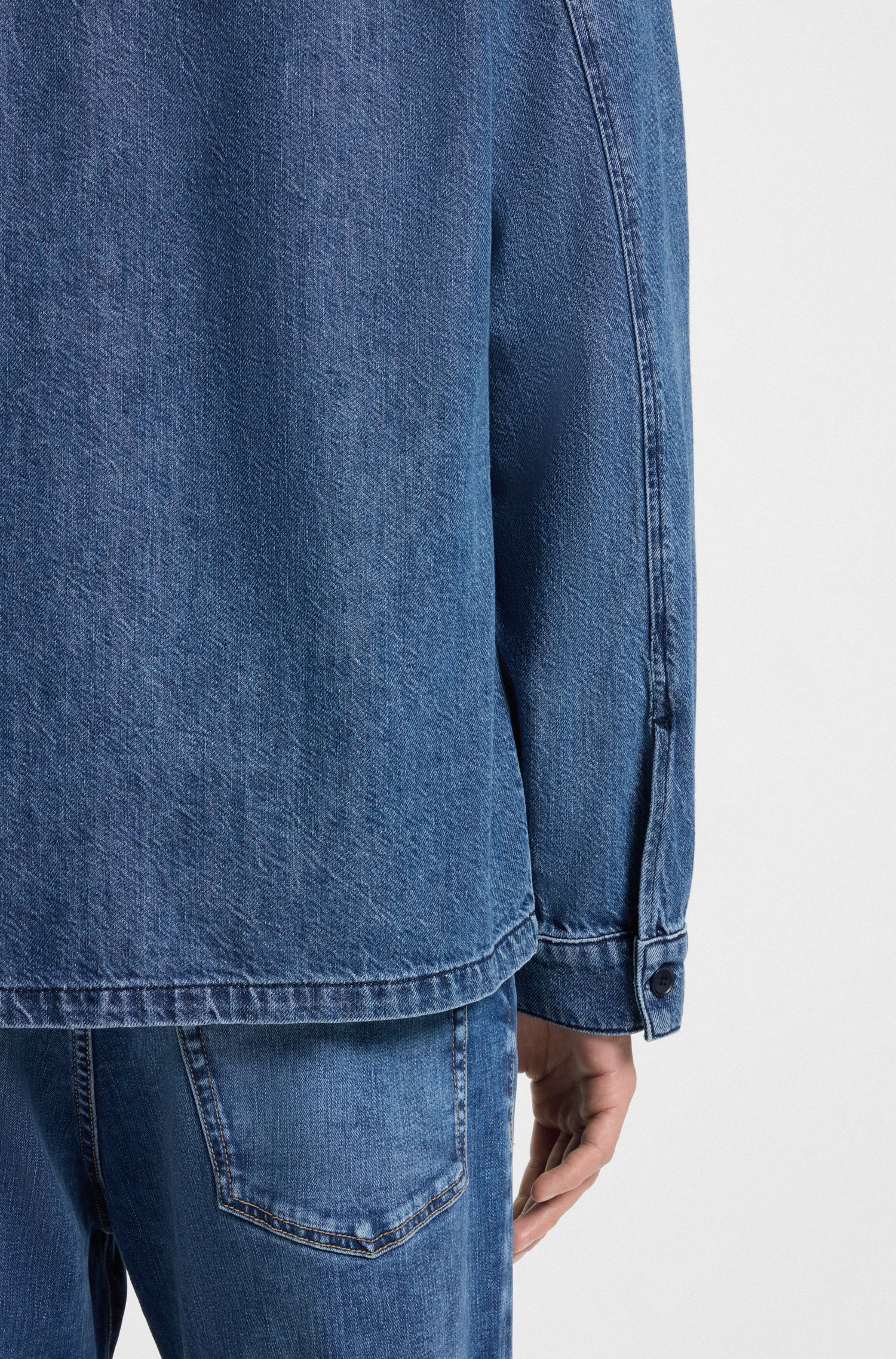 【BOSS博斯】蓝色牛仔布常规版衬衫外套