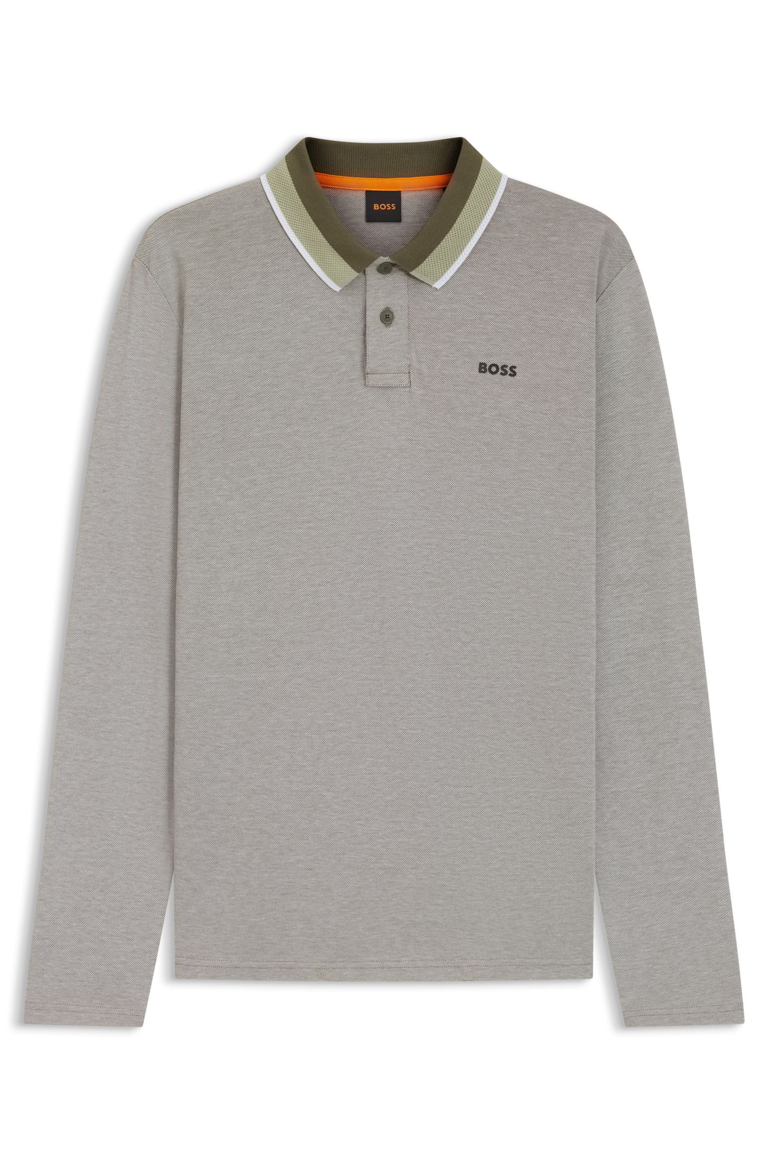 【BOSS博斯】条纹衣领棉质珠地布 Polo 衫