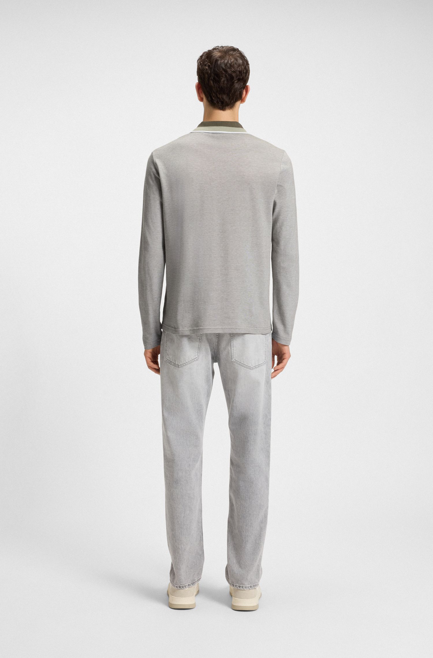 【BOSS博斯】条纹衣领棉质珠地布 Polo 衫