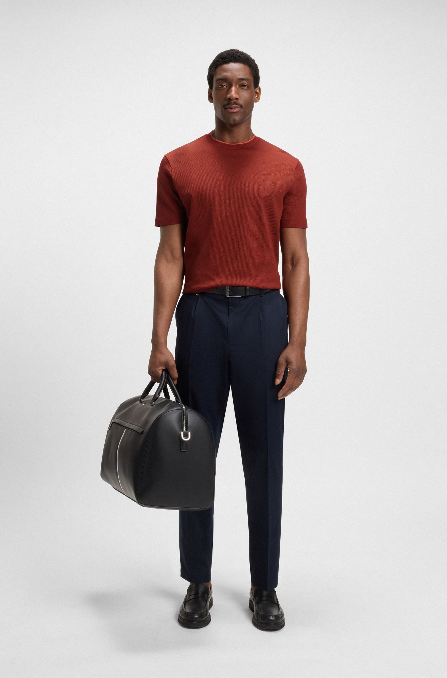 【BOSS博斯】带领口饰边的常规版棉质 T 恤