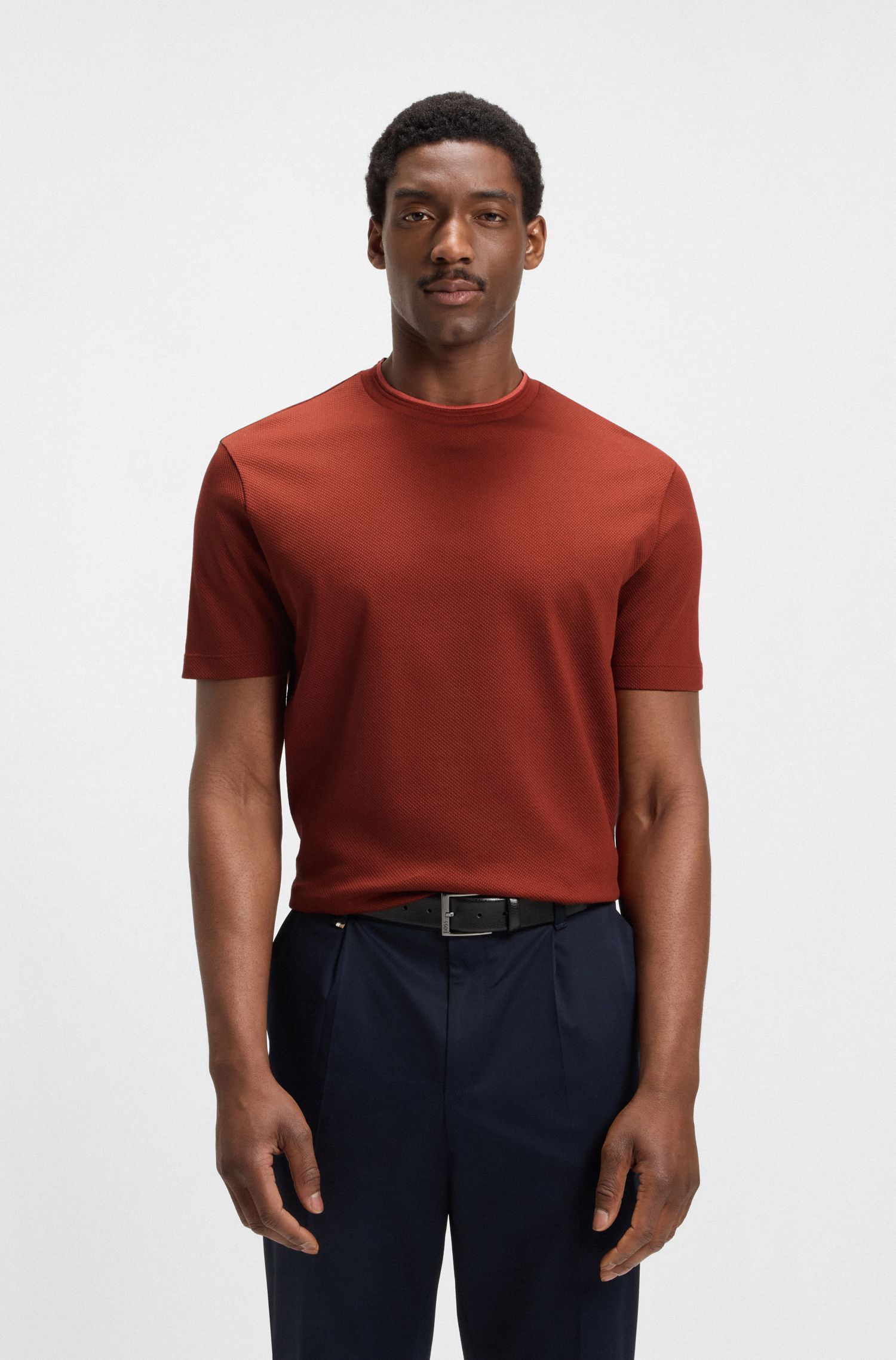 【BOSS博斯】带领口饰边的常规版棉质 T 恤