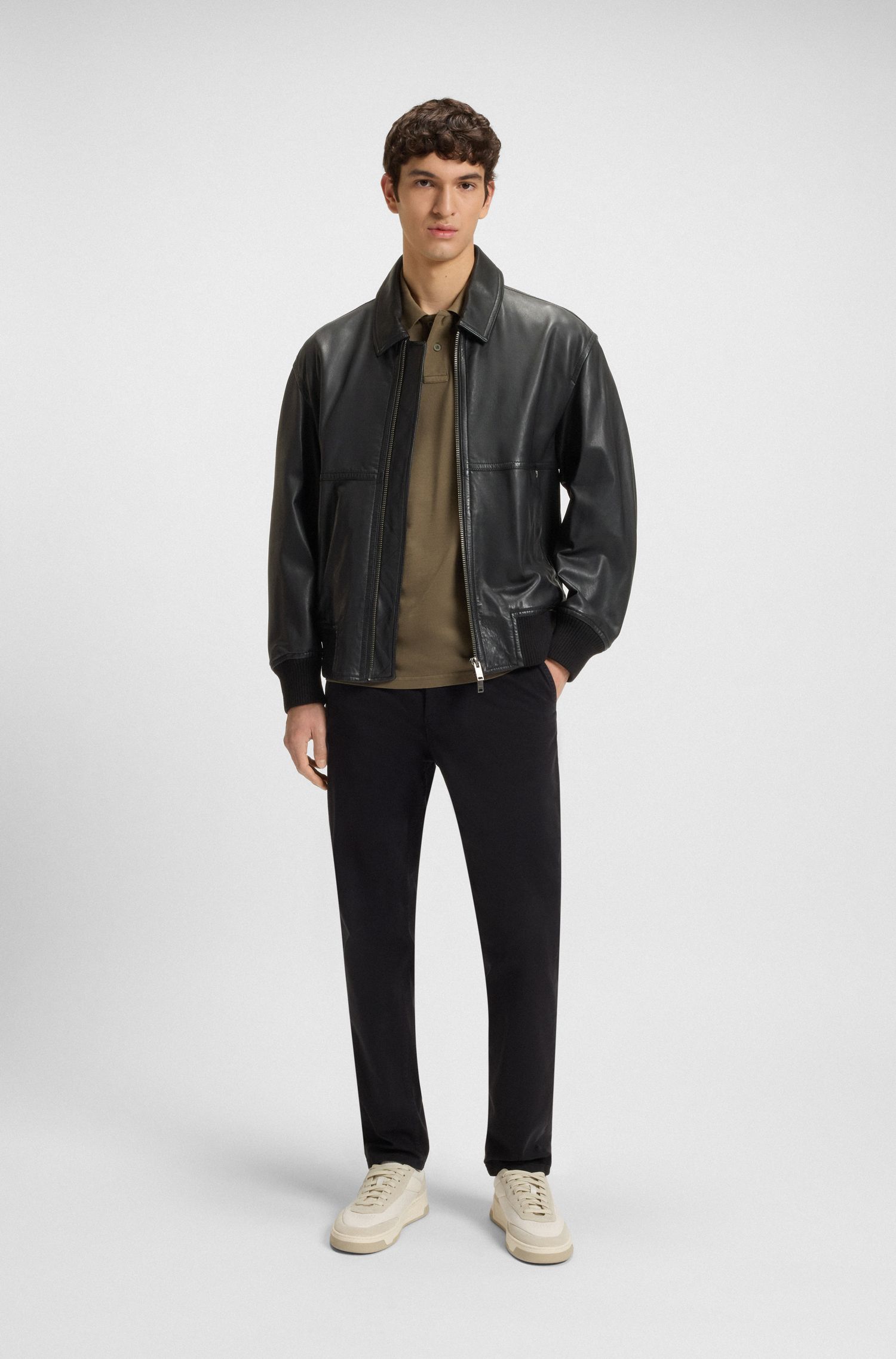 【BOSS博斯】光滑皮革飞行员夹克