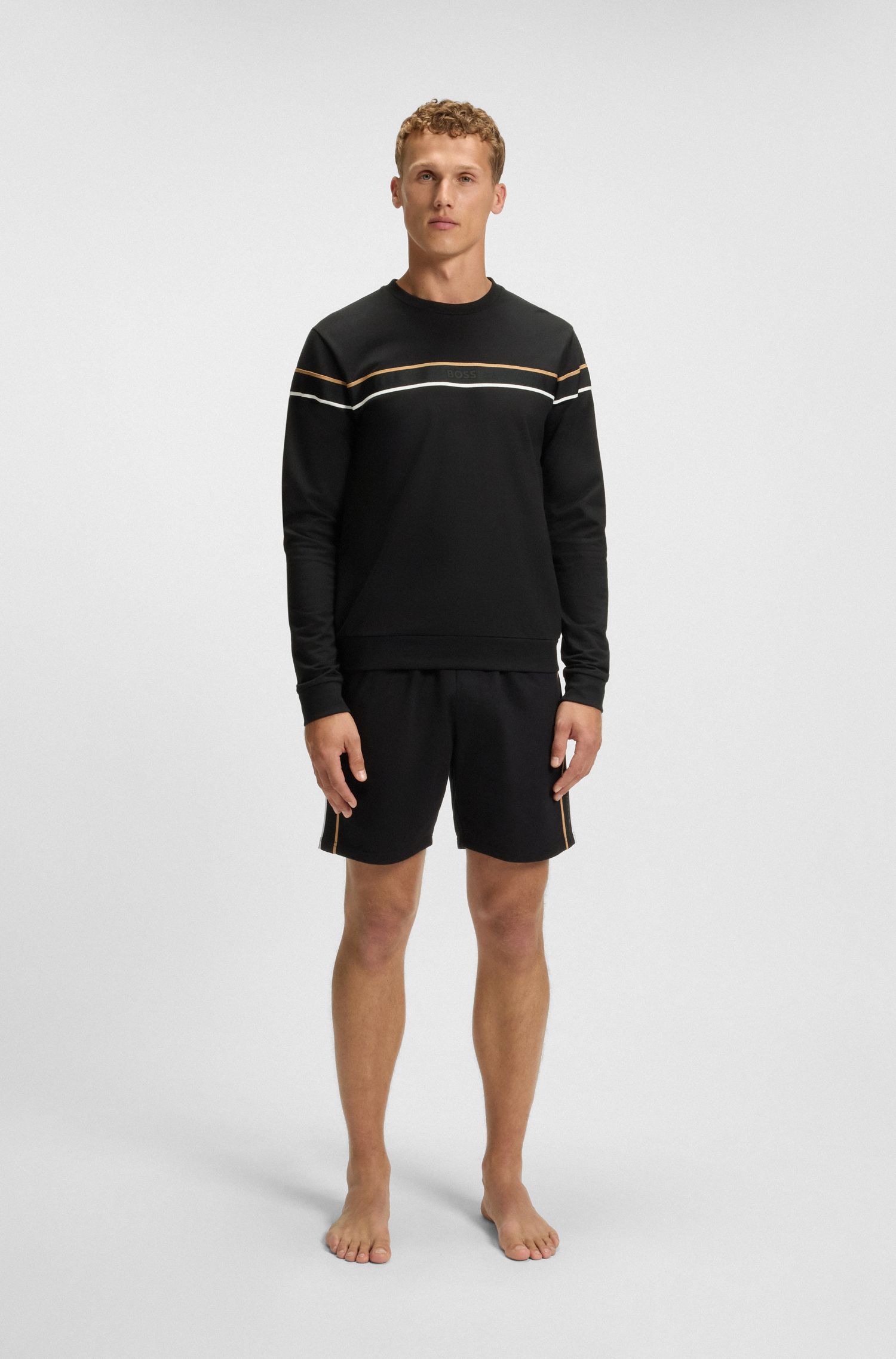 【BOSS博斯】经典条纹棉质毛圈布运动衫