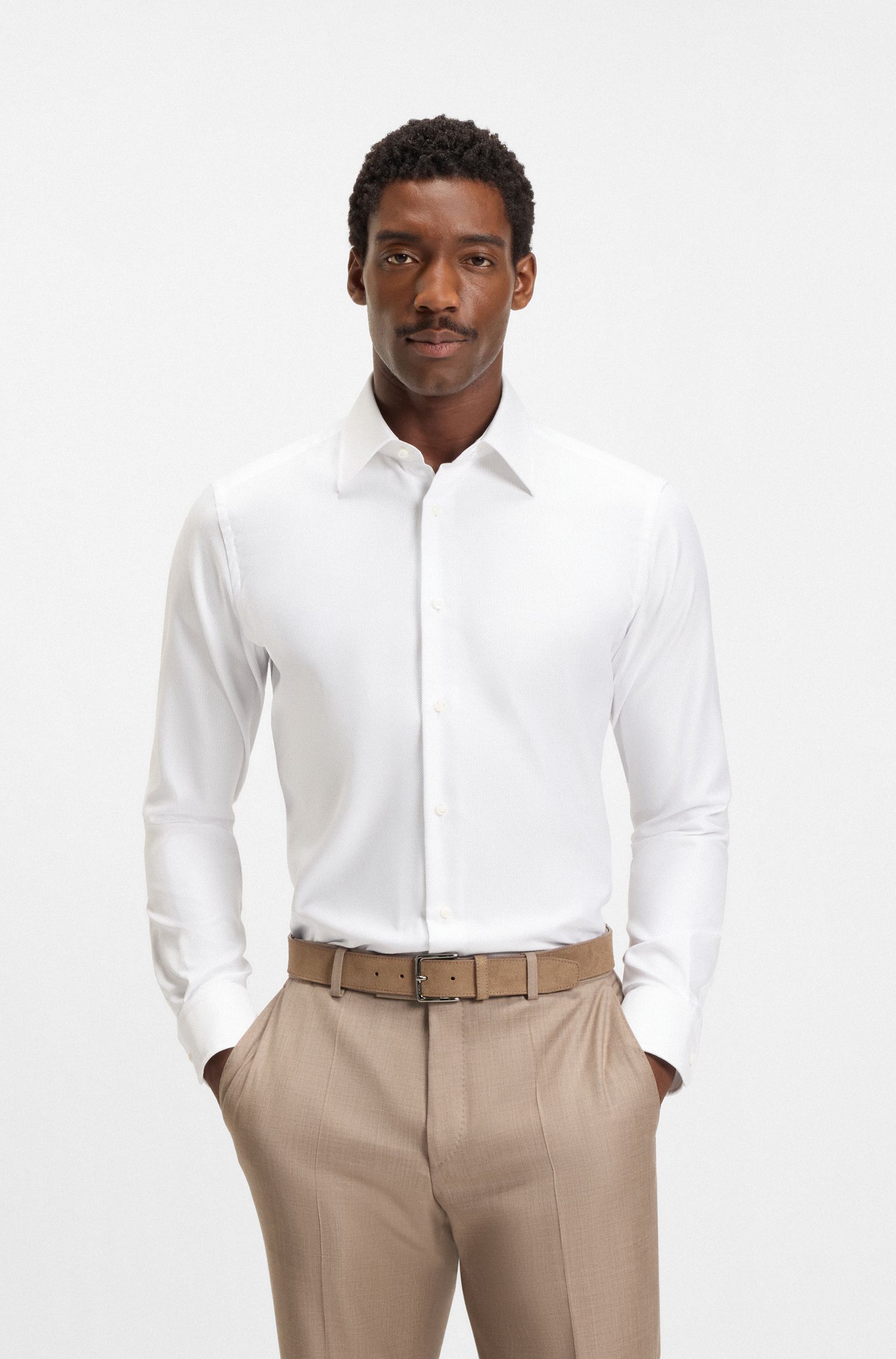 【BOSS博斯】意大利制造纹理棉质常规版衬衫