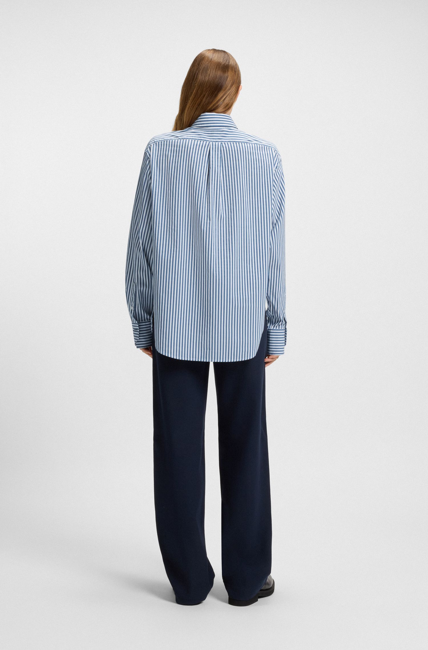 【BOSS博斯】棉质混纺竖条纹女士衬衫