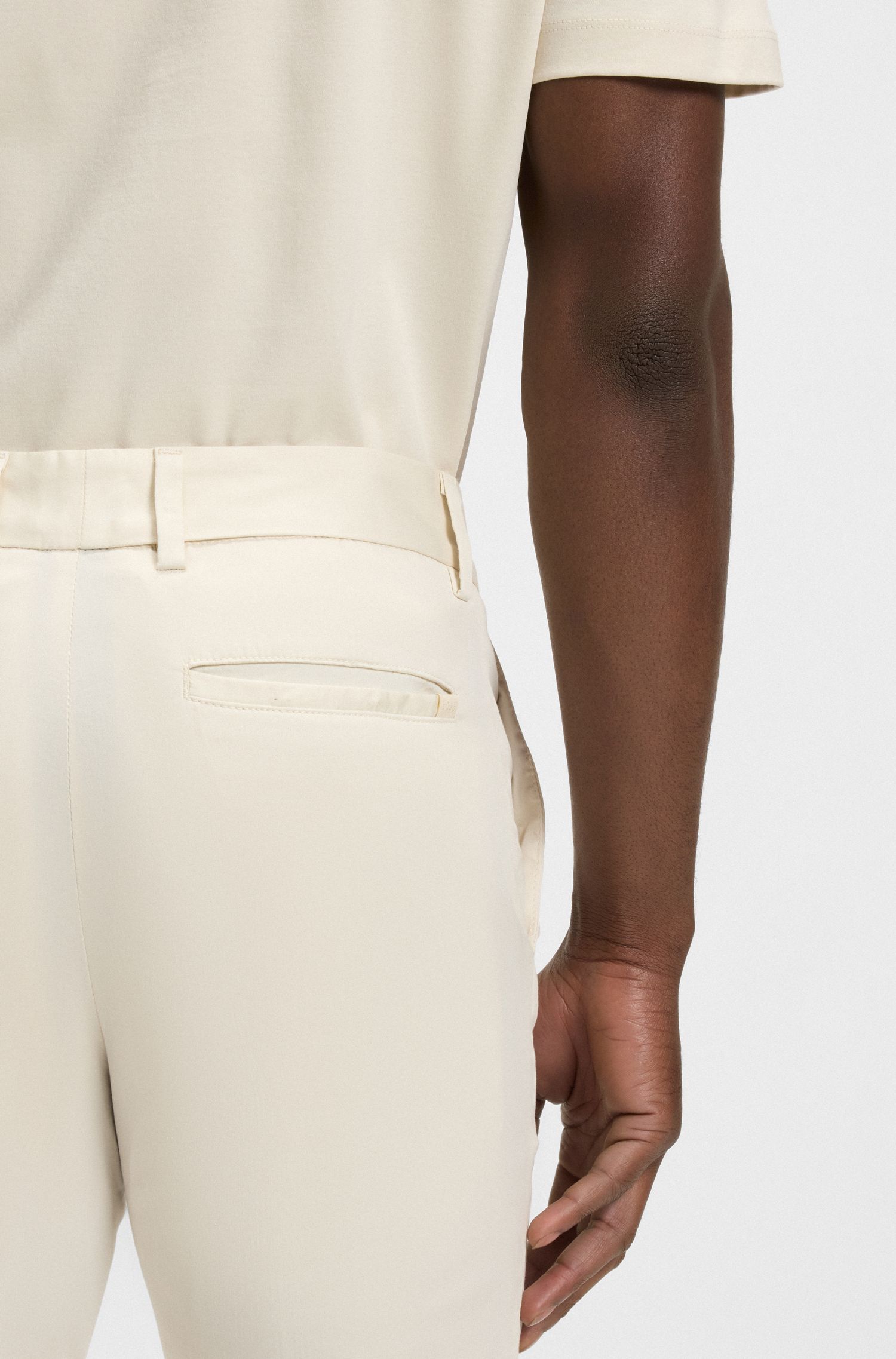 【BOSS博斯】棉质混纺修身缎面长裤