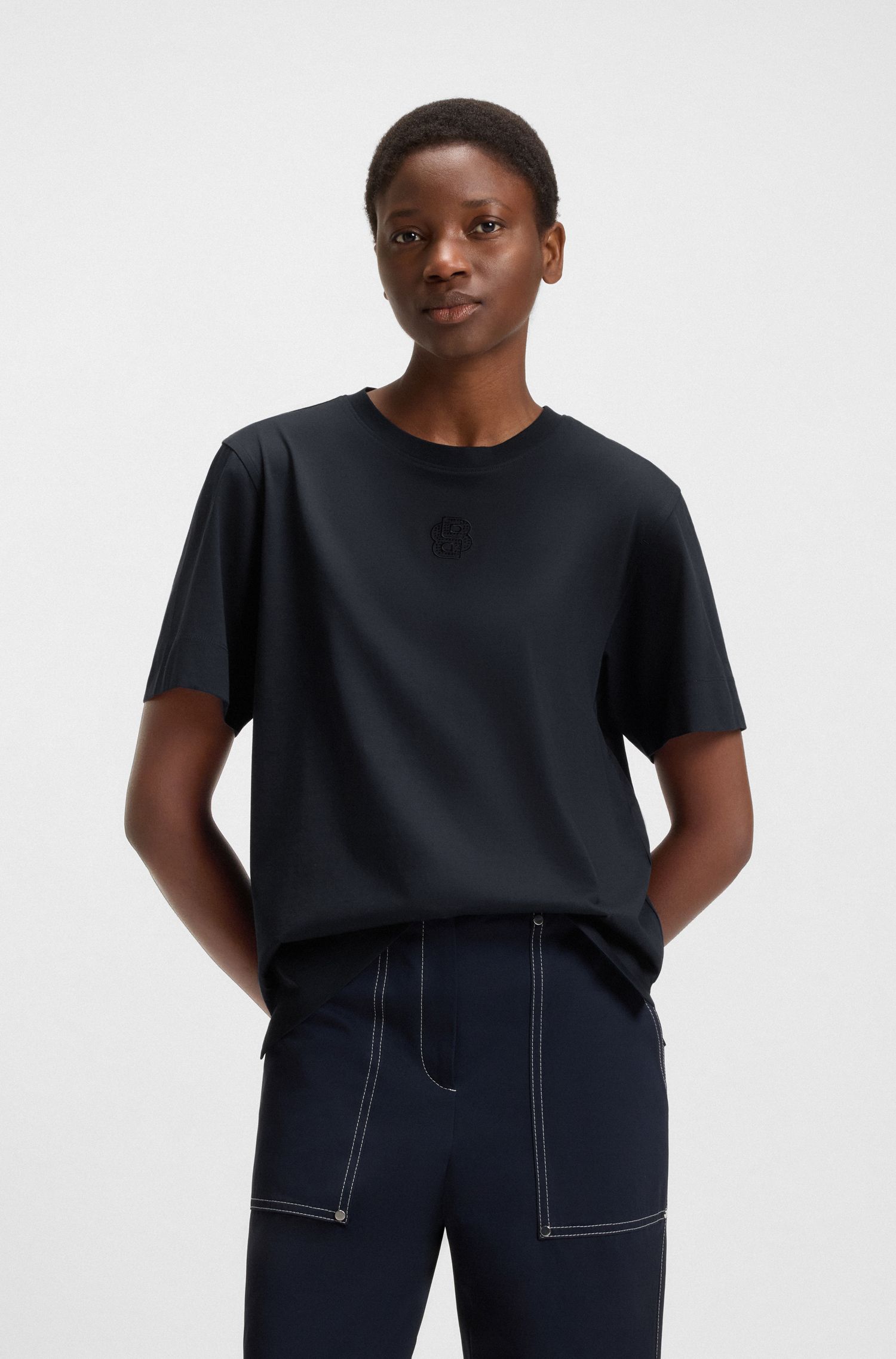 【BOSS博斯】双 B 造型交织字母装饰丝光棉质 T 恤