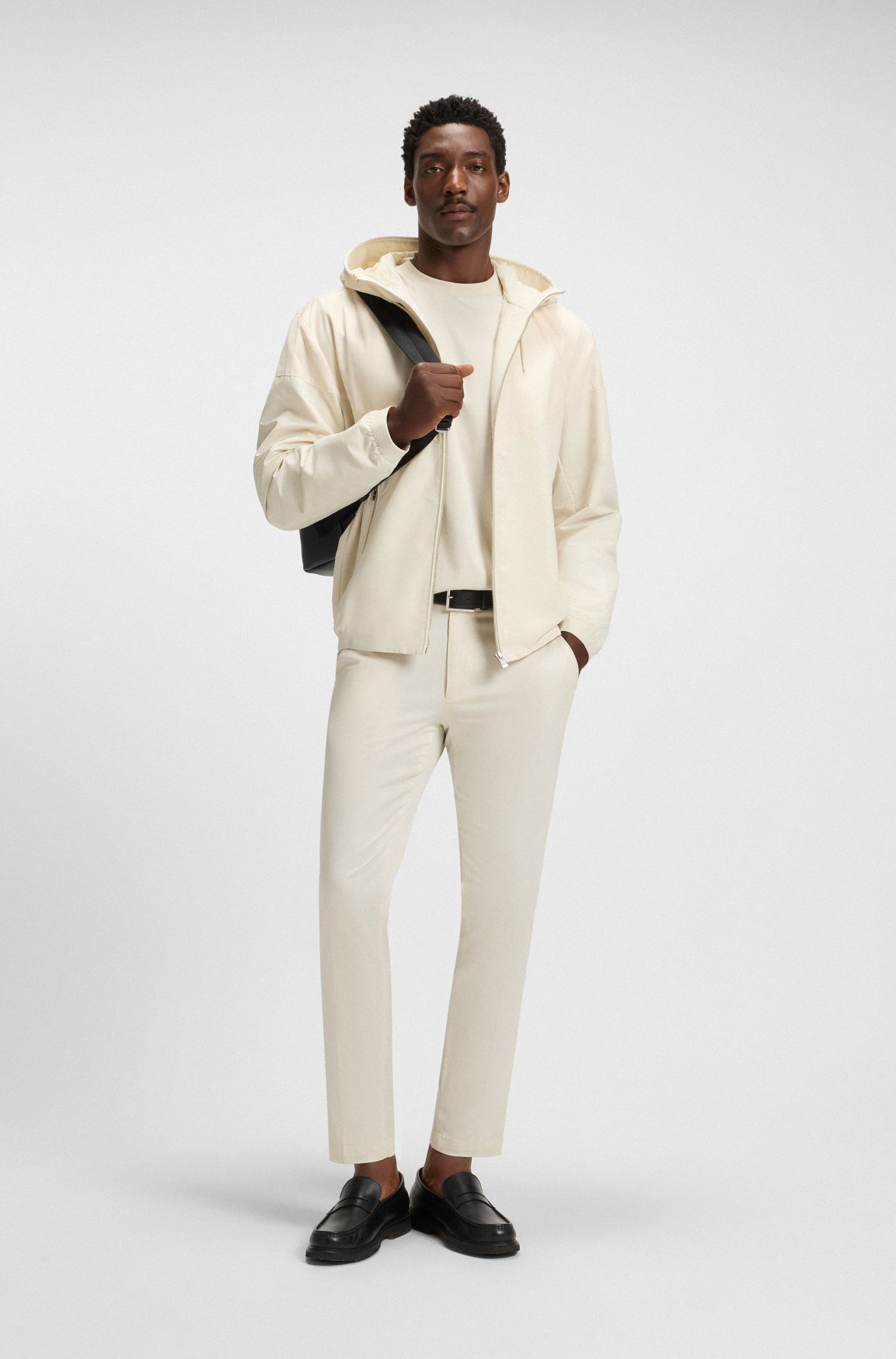 【BOSS博斯】棉质混纺修身缎面长裤